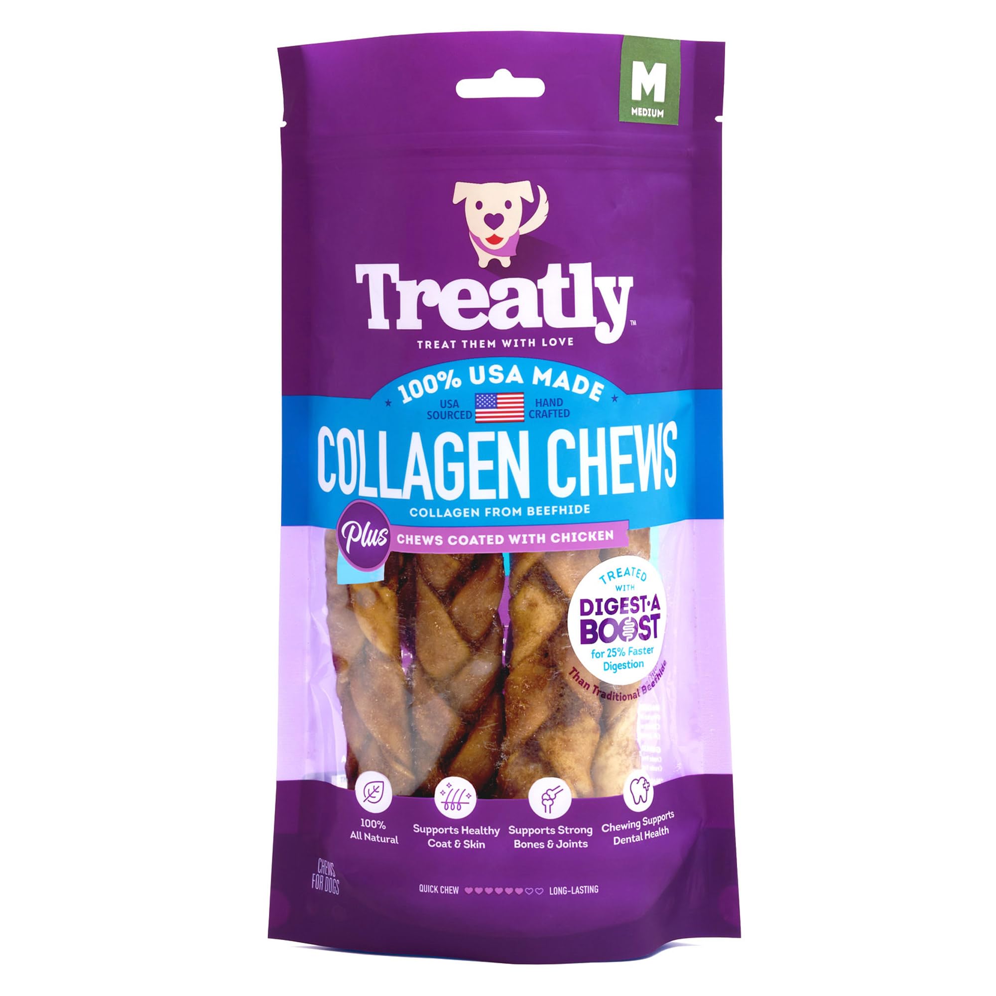 Treatly USA Collagen Braids 6-7 Dog Chew Treats - Chicken Meat Flavor, 6 Count/1 Pack