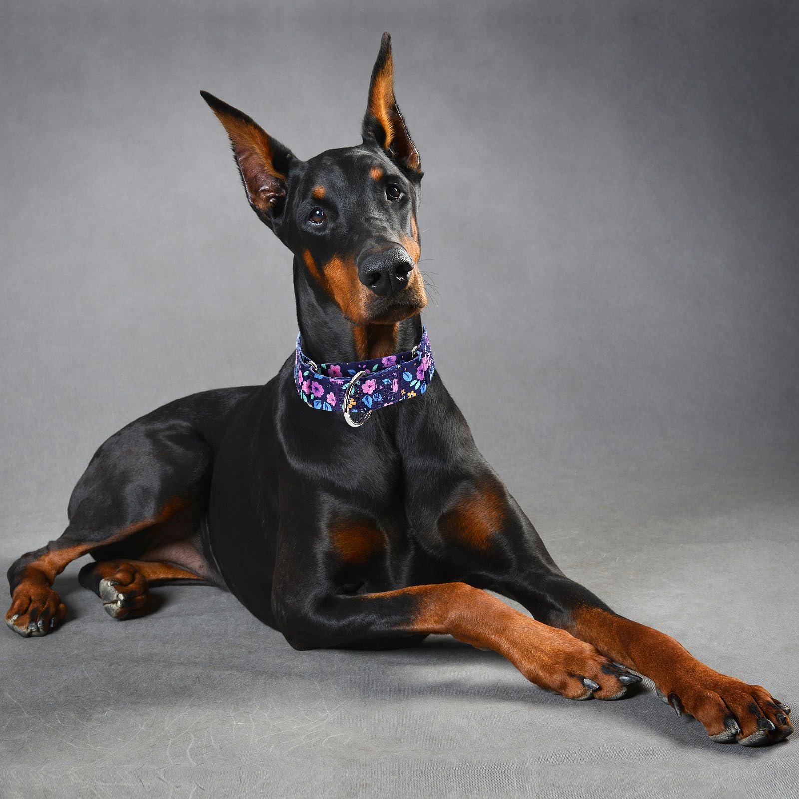Martingale Dog Collars For Large Dogs, 1.5 Inches Wide And Thick Dog Collars With Bull Flower Design, Perfect Collar For Dogs Wi