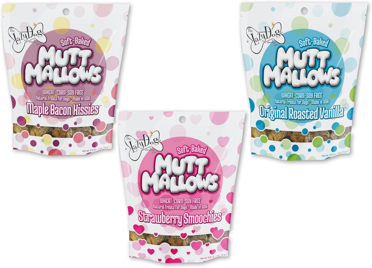 The Lazy Dog Cookie Co. Mutt Mallows Soft Baked Dog Treats, Wheat, Corn & Soy Free, Baked In The Usa, 5 Oz Cost Saving Variety B