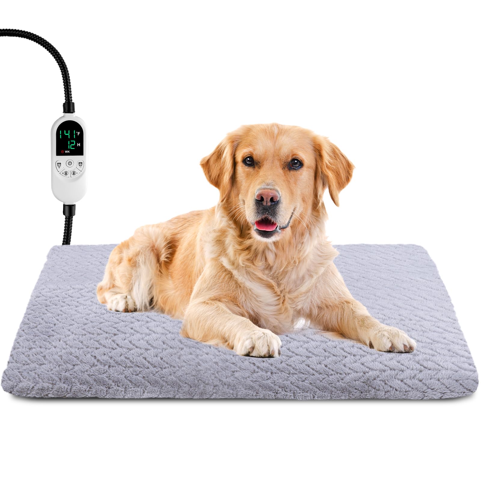 ENJOY PET Pet Heating Pad, Heated Cat Bed Indoor Heated Dog Bed with Chew Resistant Steel Cord, 12 Level Timer and Temperature D