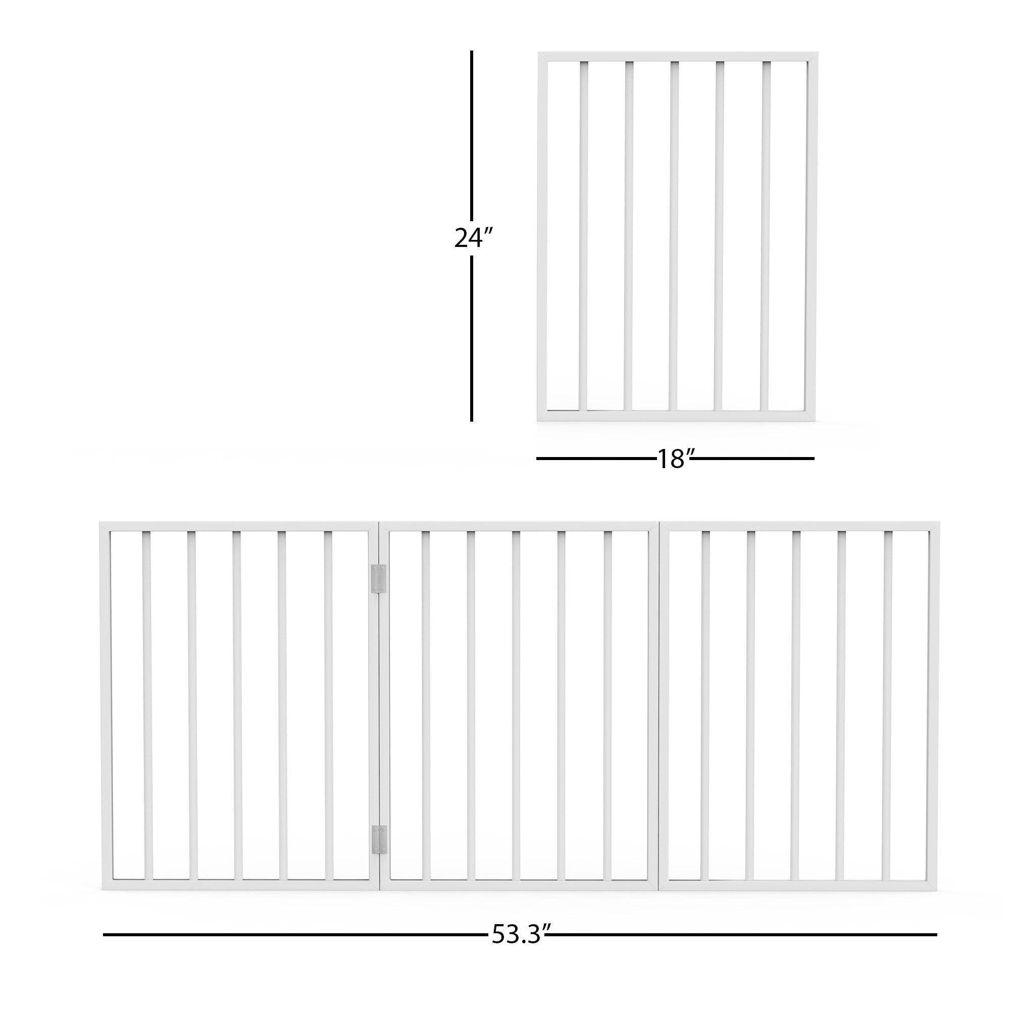 Pet Gate - 3-Panel Indoor Foldable Dog Fence for Stairs, Hallways or Doorways - 54x24-Inch Retractable Wood Freestanding Dog Gat