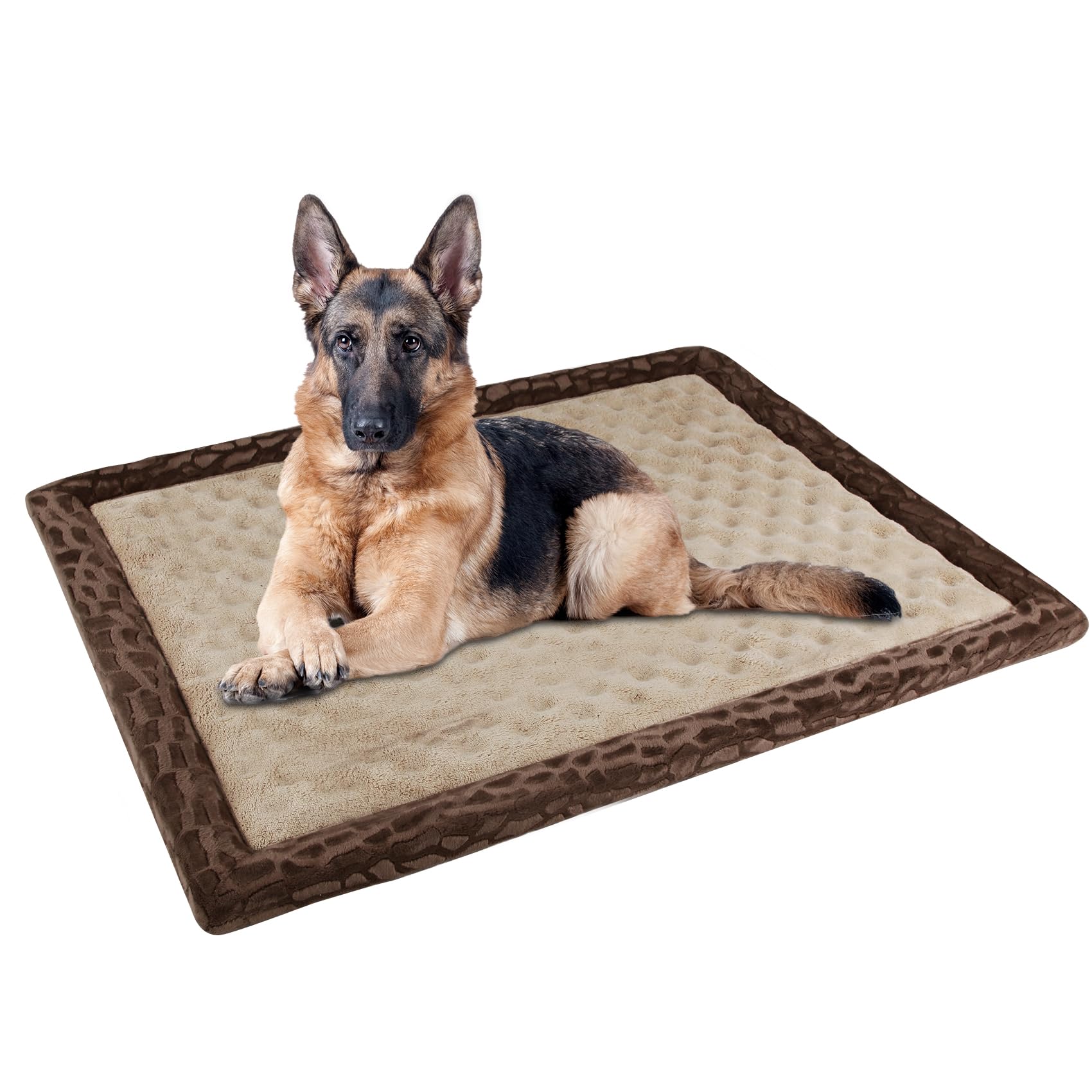 Pagged Xl Dog Crate Pad 42X28 Inch Memory Foam Large Dog Kennel Bed Soft Flannel Washable Anti Slip Puppy Sleeping Mat,Brown