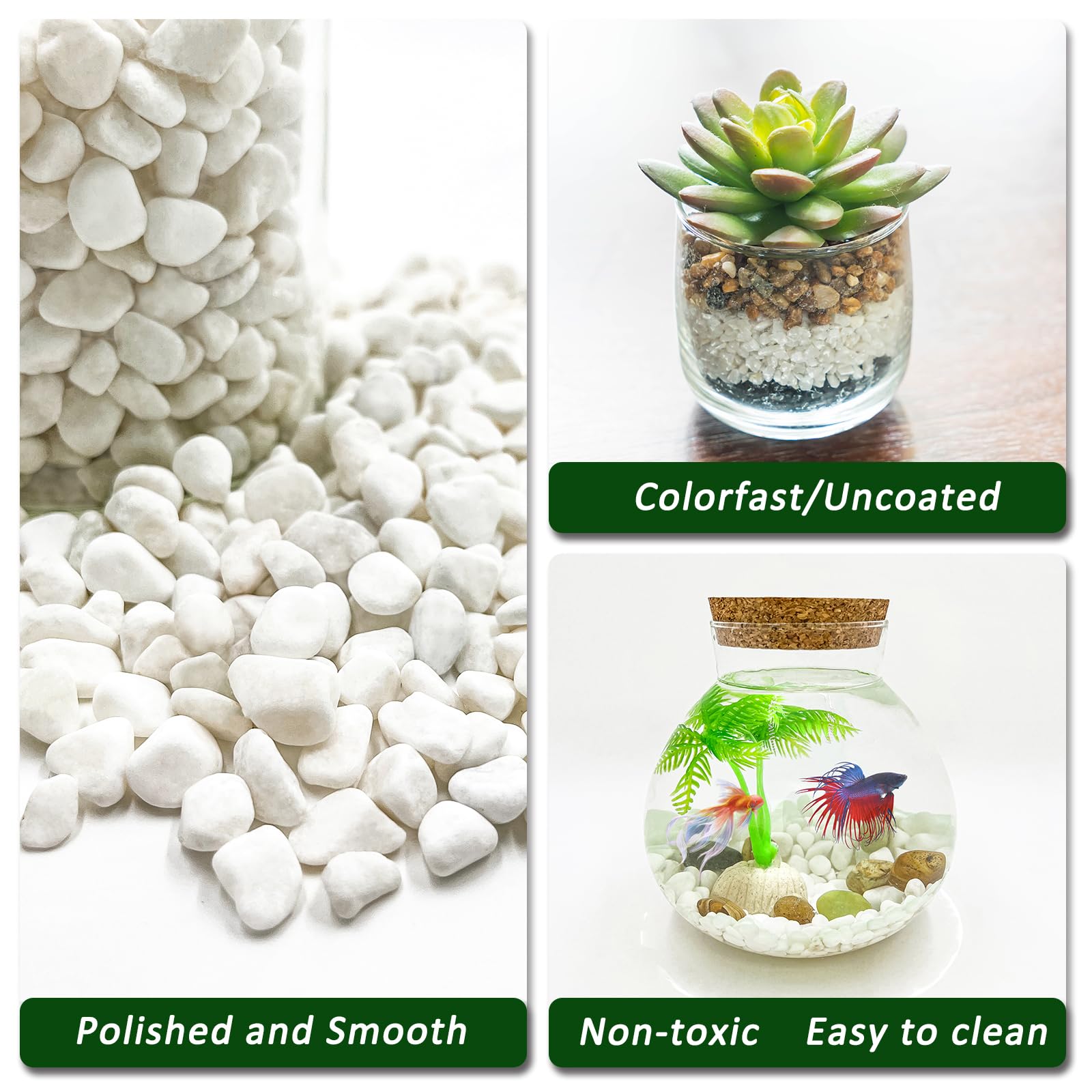 BXI 2.2 Lbs Small Aquarium Substrate Gravel Sand, Polished Smooth Fish Tank Gravel, Colorfast Uncoated White Natural Pebbles, De