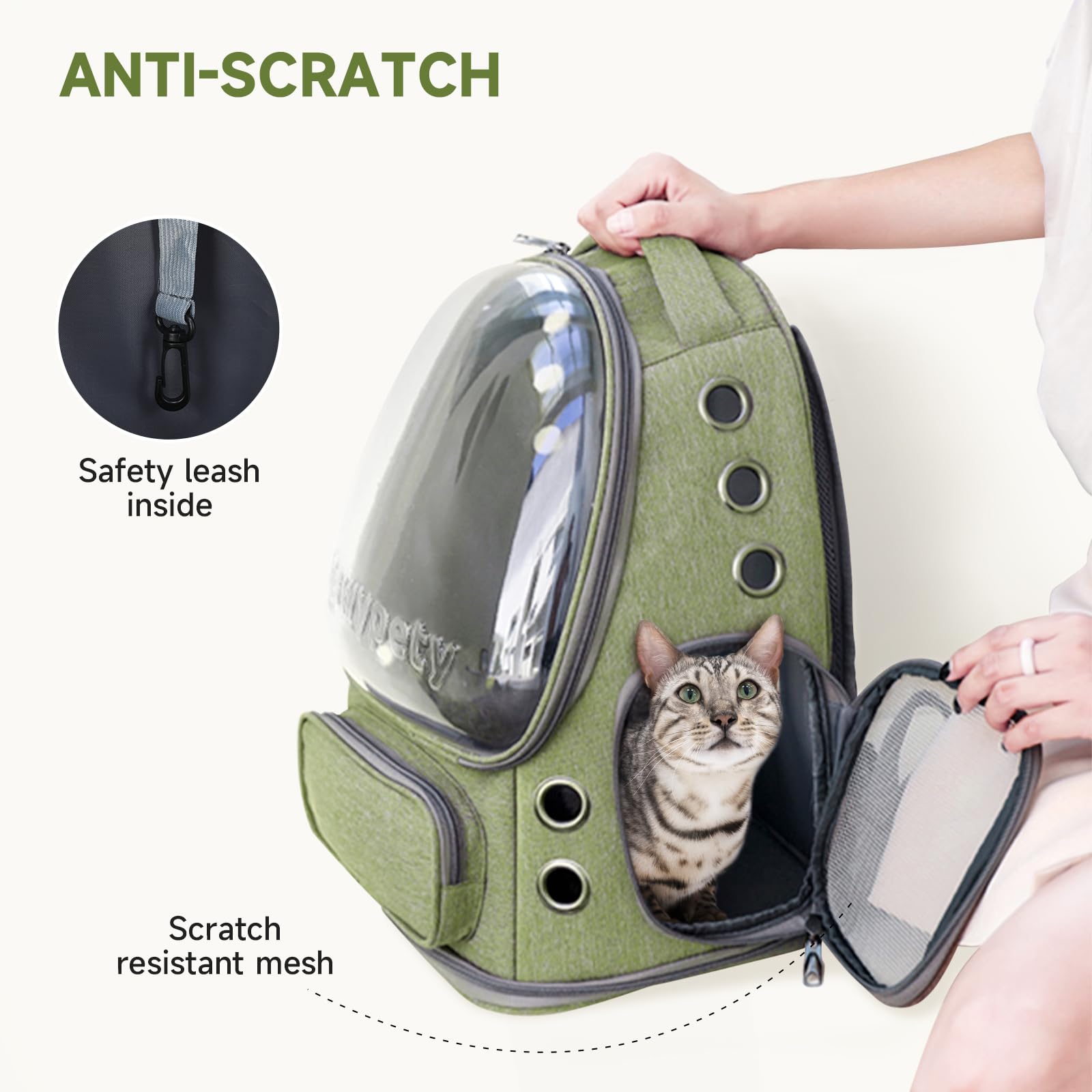 Cat Backpack Carrier, Breathable Cat Carrier Foldable Bubble Backpack For Kitty To Medium Cat Small Dog Up To 15Lbs Travel Hiking Transparent Pet Carrier