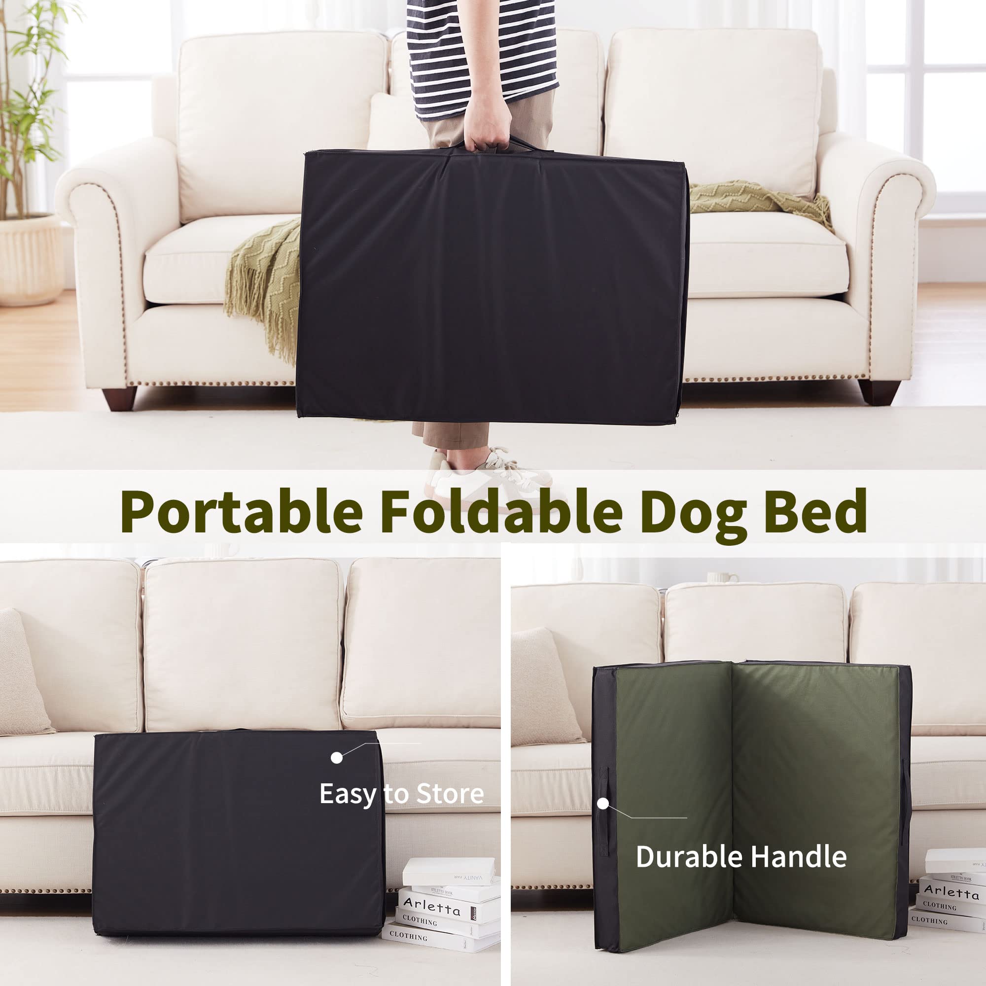 Petabby Outdoor Dog Beds For Large Dogs, Waterproof Dog Bed Portable With Washable Cover, Foldable Durable Dog Bed Orthopedic For Outside Indoor, All Weather To Use