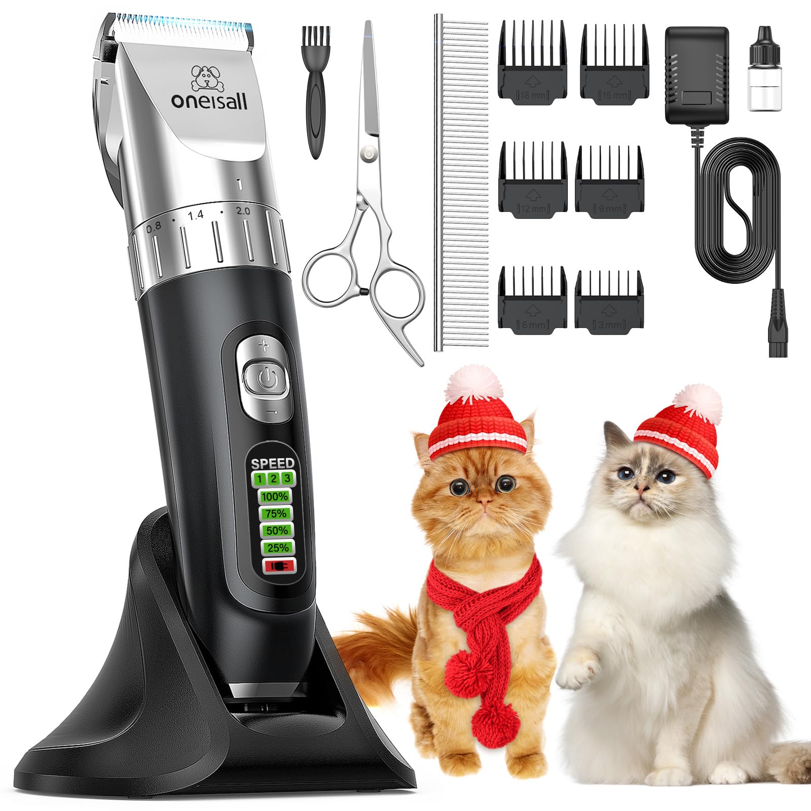 Oneisall Cat Hair Trimmer,Quiet Cat Clippers For Matted Hair,Cordless Cat Grooming Kit With Comb,3 Speed Cat Shavers For Matted Long Hair