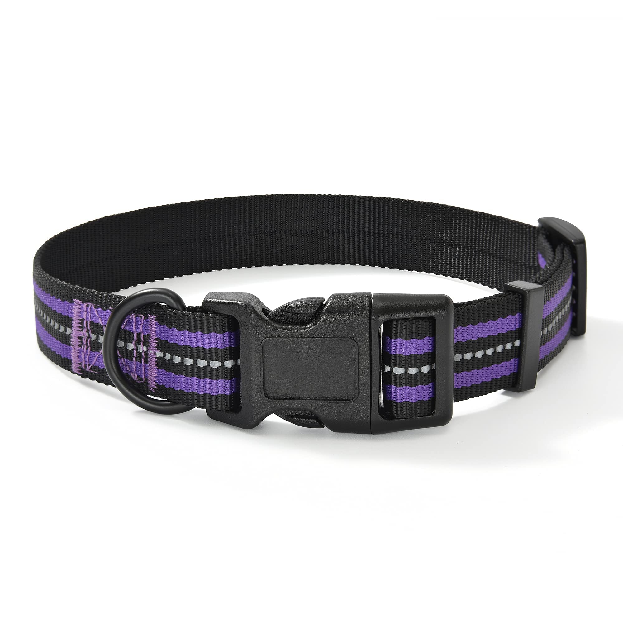 Mile High Life Reflective Dog Collar | Nylon Pet Collars Wiith Buckle | Light Weight Puppy Collars | Purple Dog Collars For Large Dogs (Purple, L)