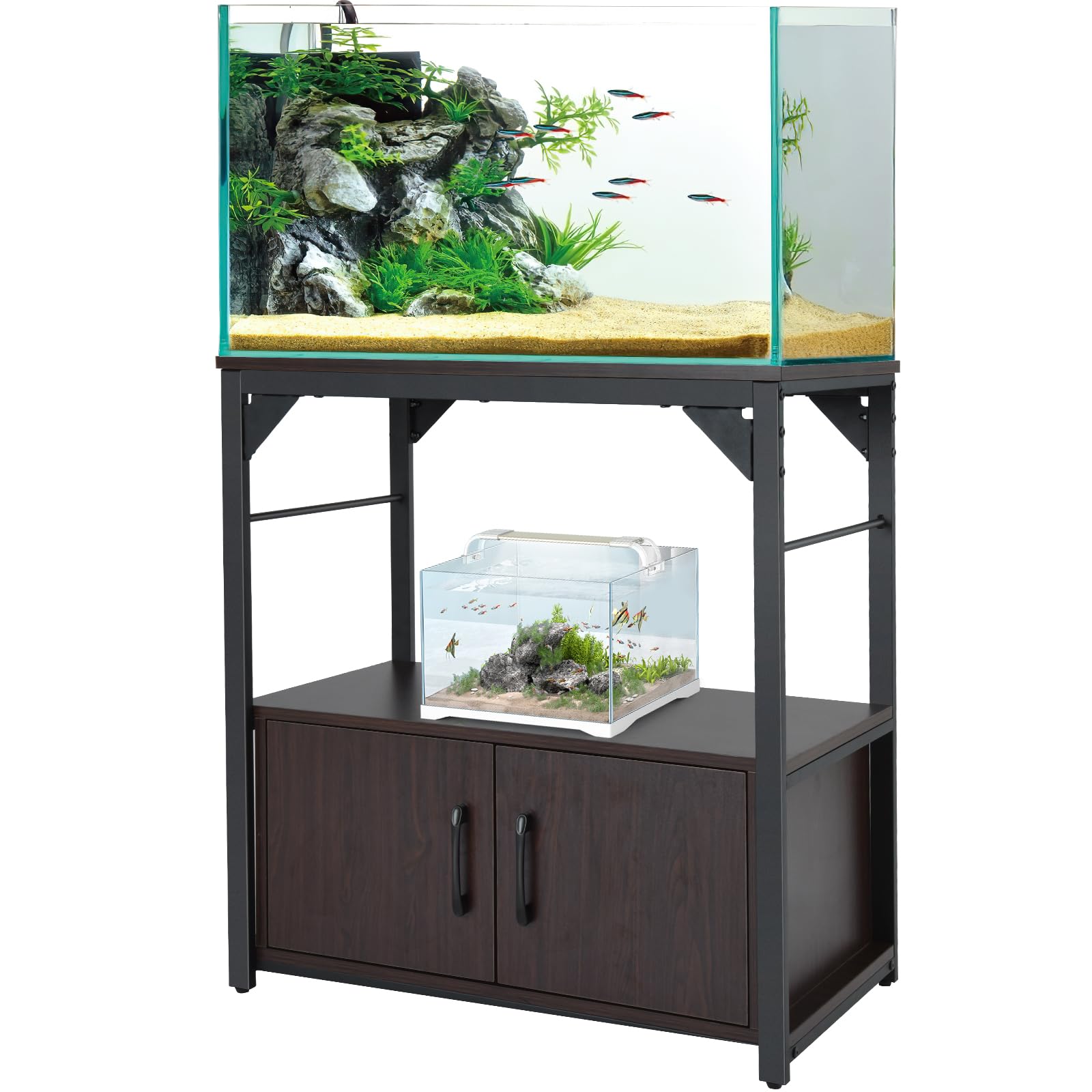 Metal Frame Aquarium Stand with Storage Cabinet - 29 Gallon Fish Tank Stand, 550LBS Capacity Walnut 30.7 L*16.5 W Tabletop