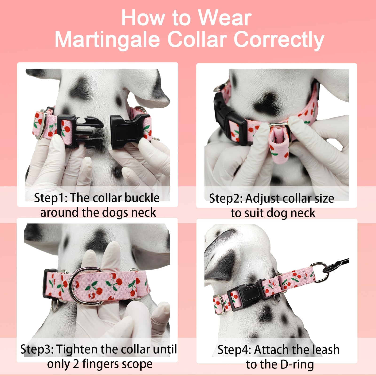 Fidohug Martingale Collar For Small Dogs With Buckle No Pull Cute Girl Pink Dog Collars (Cherry, Small)