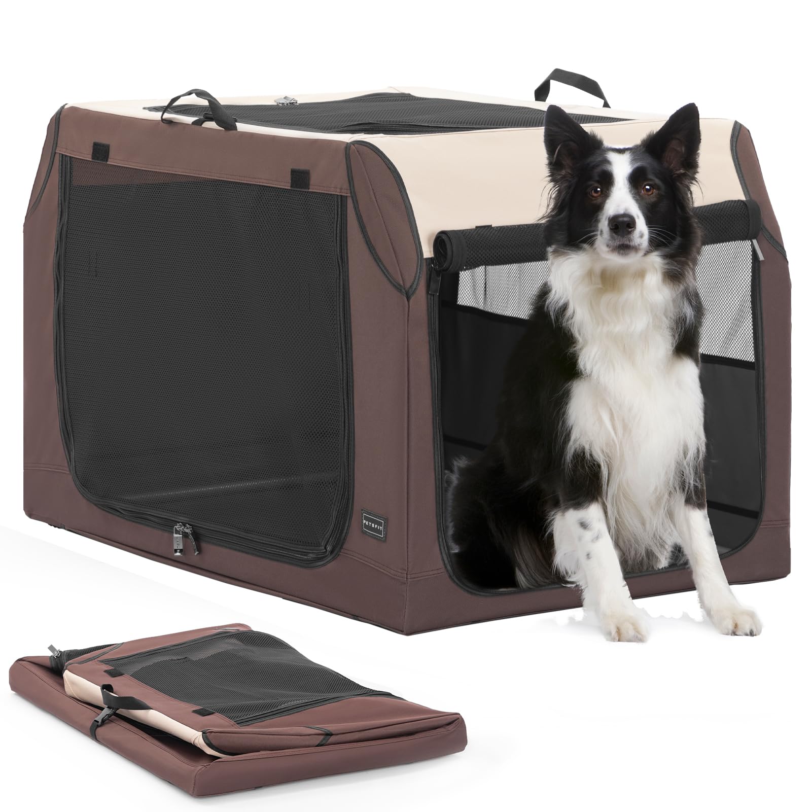 PETSFIT Portable Dog Crate, Soft Sided Dog Crate - 36 Inch Sturdy Adjustable Structure, Easy to Set Up, Collapsible Dog Car Kenn