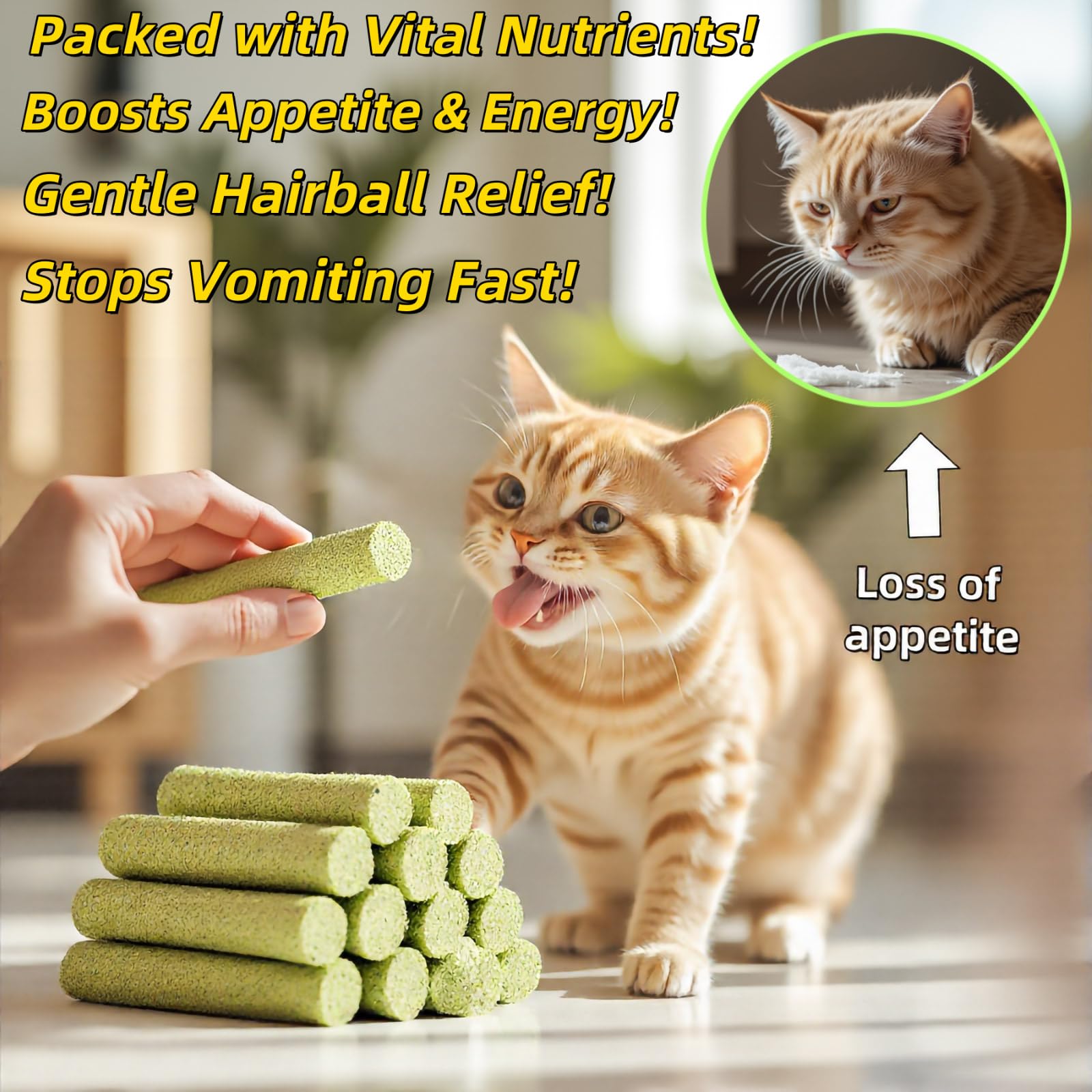GREMBEB Cats Treat 17Pack 100g Cat Grass Teething Stick for Hairball Removal Kitten Toy Freeze Dried Catnip Toys Chew Dental Foo