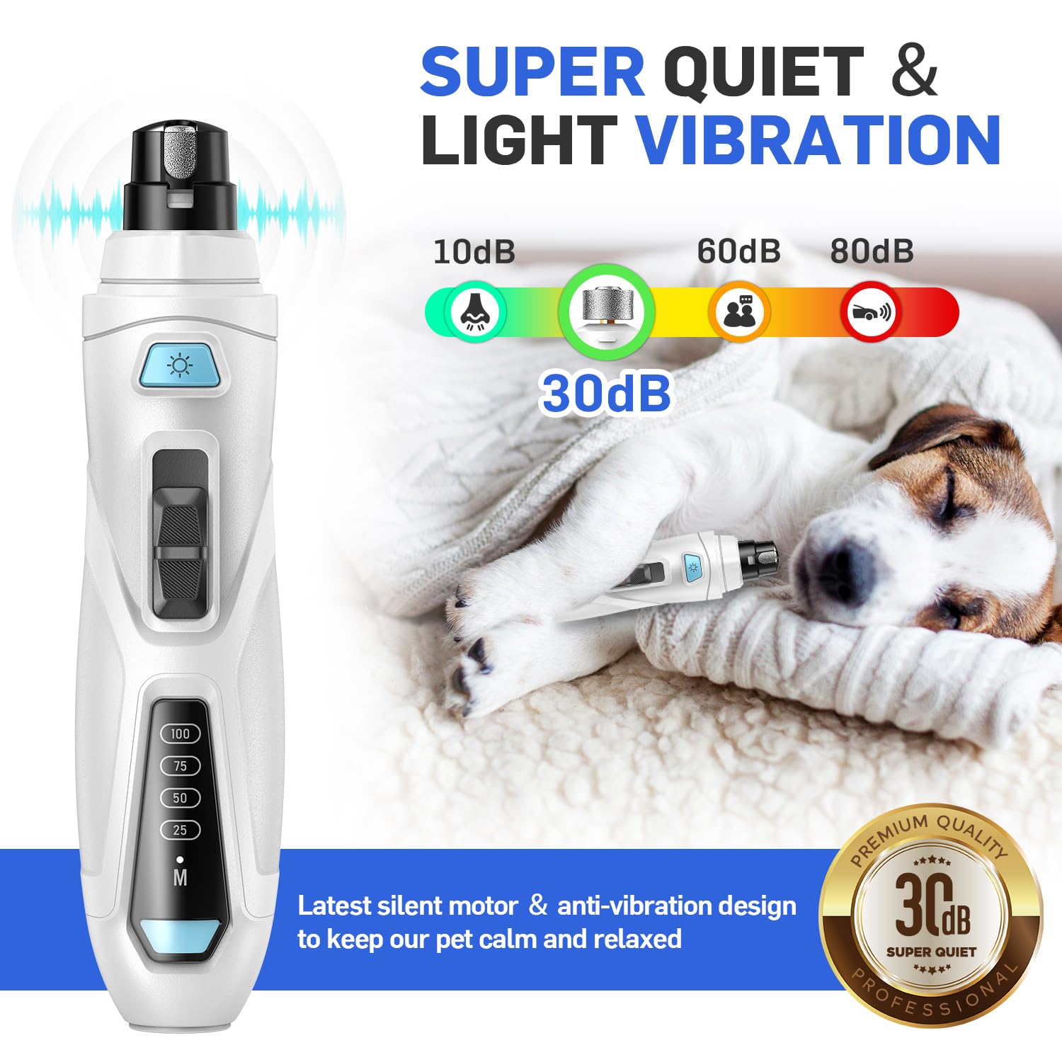Dog Nail Grinder Super Quiet Dog Nail Trimmers 3 Grinding Wheels 3 Speed Rechargeable Pet Nail Grinder Led Display Dog Nail Clip