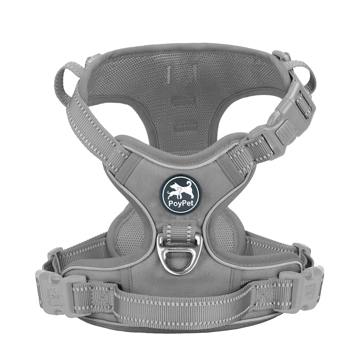 Poypet No Pull Dog Harness, No Choke Reflective Dog Vest, Adjustable Pet Harnesses With 2 Leash Attachments With Easy Control Padded Handle For Small Medium Large Dogs(Gray,S)