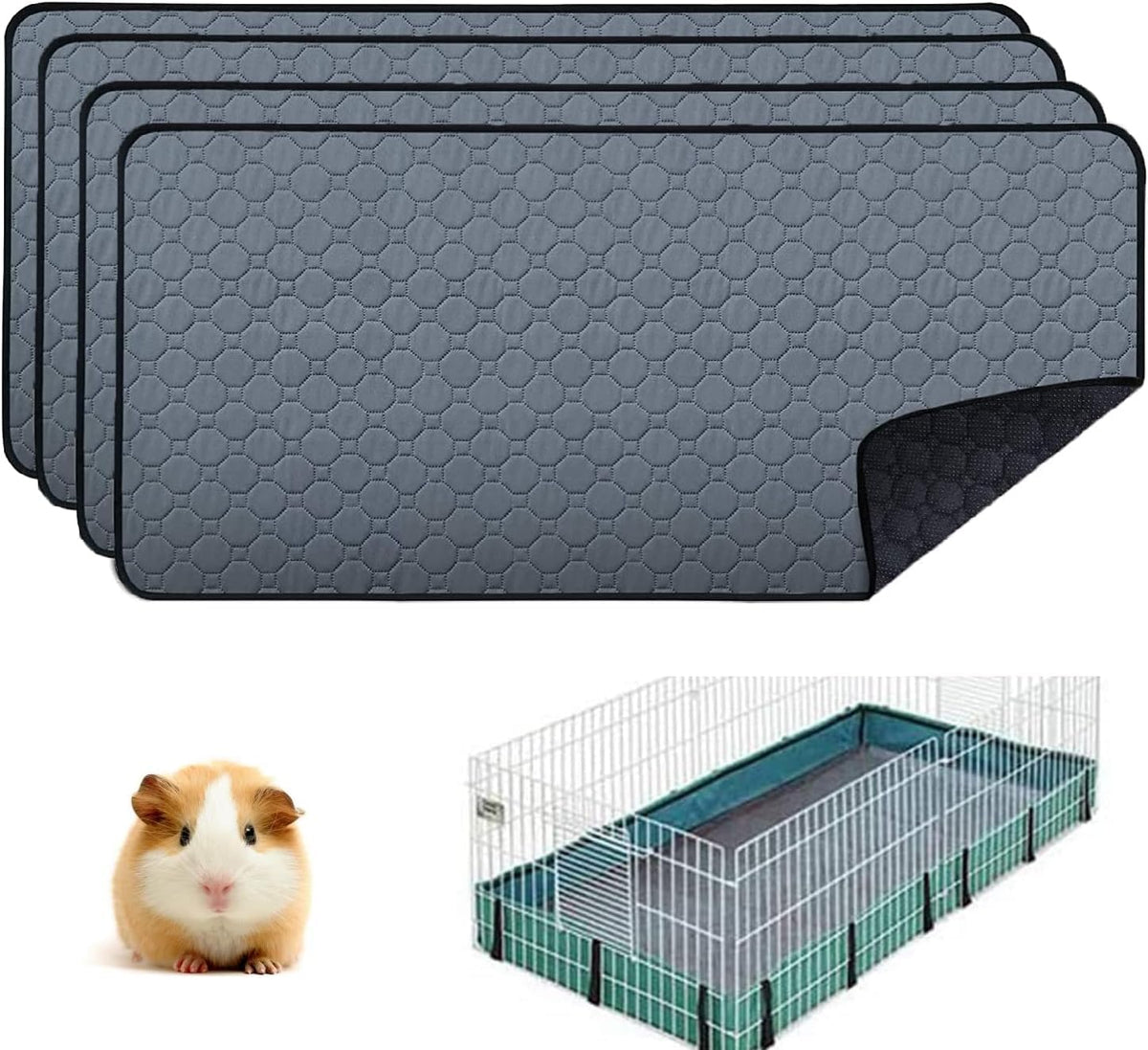 4 Pack Guinea Pig Cage Liners - Washable Guinea Pig Pee Pads, Waterproof Reusable & Anti Slip Guinea Pig Bedding Fast And Super Absorbent Pee Pad For Small Animals Rabbit Hamster Rat