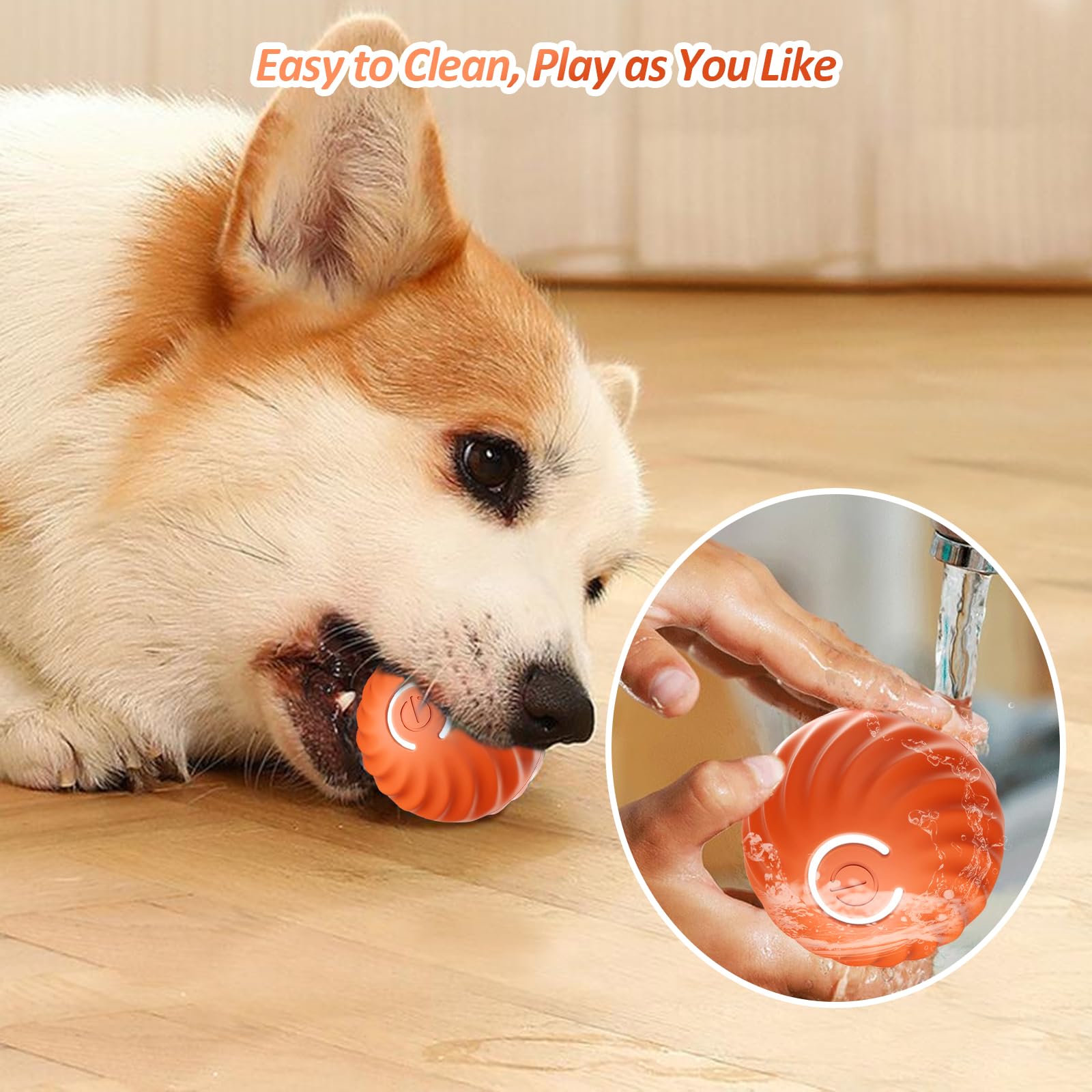 Shudyear Robust Self-Rolling Dog Toy - Interactive Ball For Indoors & Outdoors (Orange)