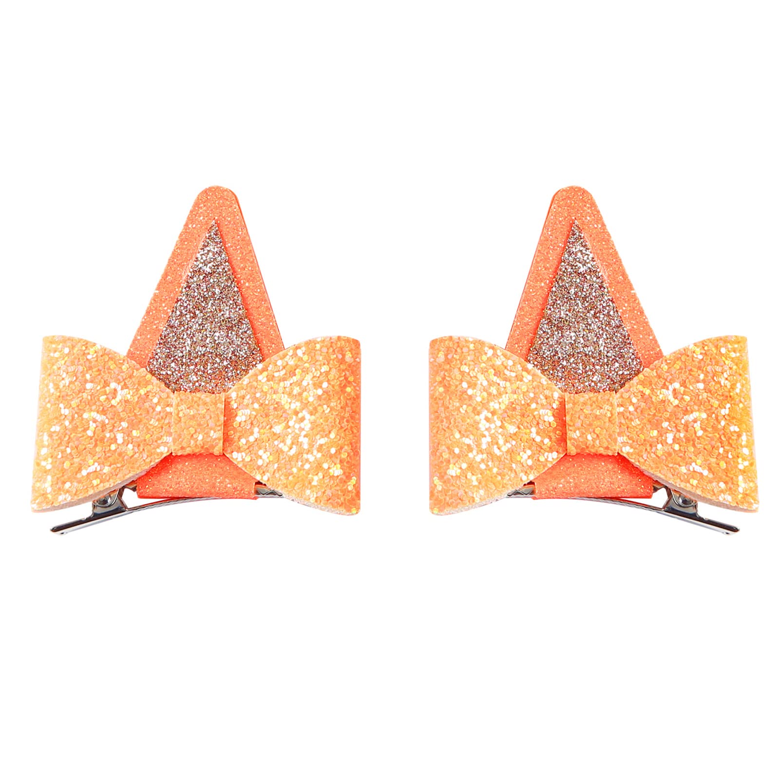 1 Pair Orange Dog Ears Hair Clips Kids 2.5In Hair Bow Barrettes Glitter Halloween Costume Accessories Toddler Girls Birthday Par