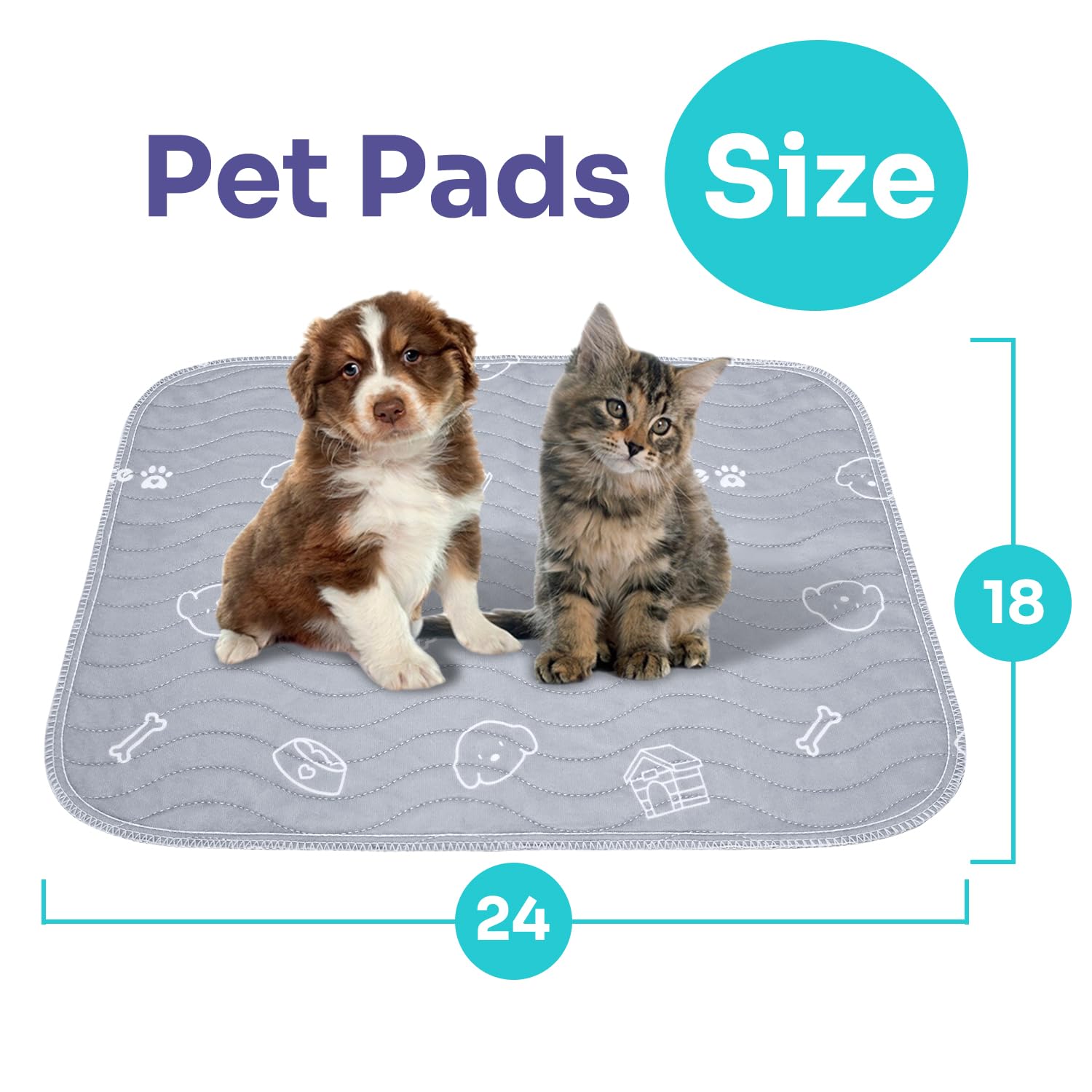 Conkote Puppy Pads Washable 2 Pack, 18x24 Reusable Pee Pads for Dogs with Non-Slip Waterproof Design for Dog Training, Playpen,
