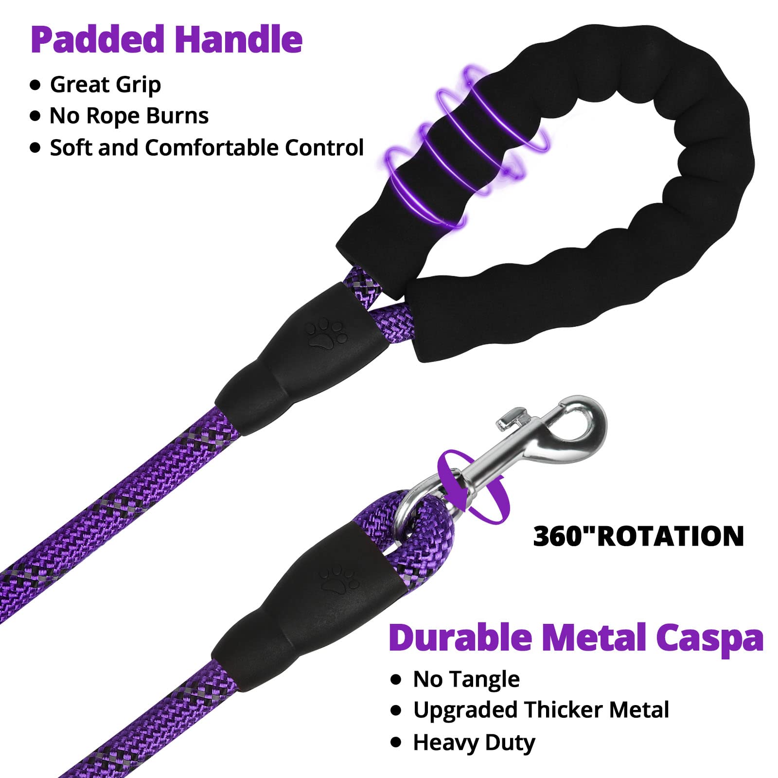 Jenico Long Dog Leash 25Ft: Heavy Duty Nylon Rope Leashes For Dogs Training With Reflective Threads Bungee And Padded Handle - D