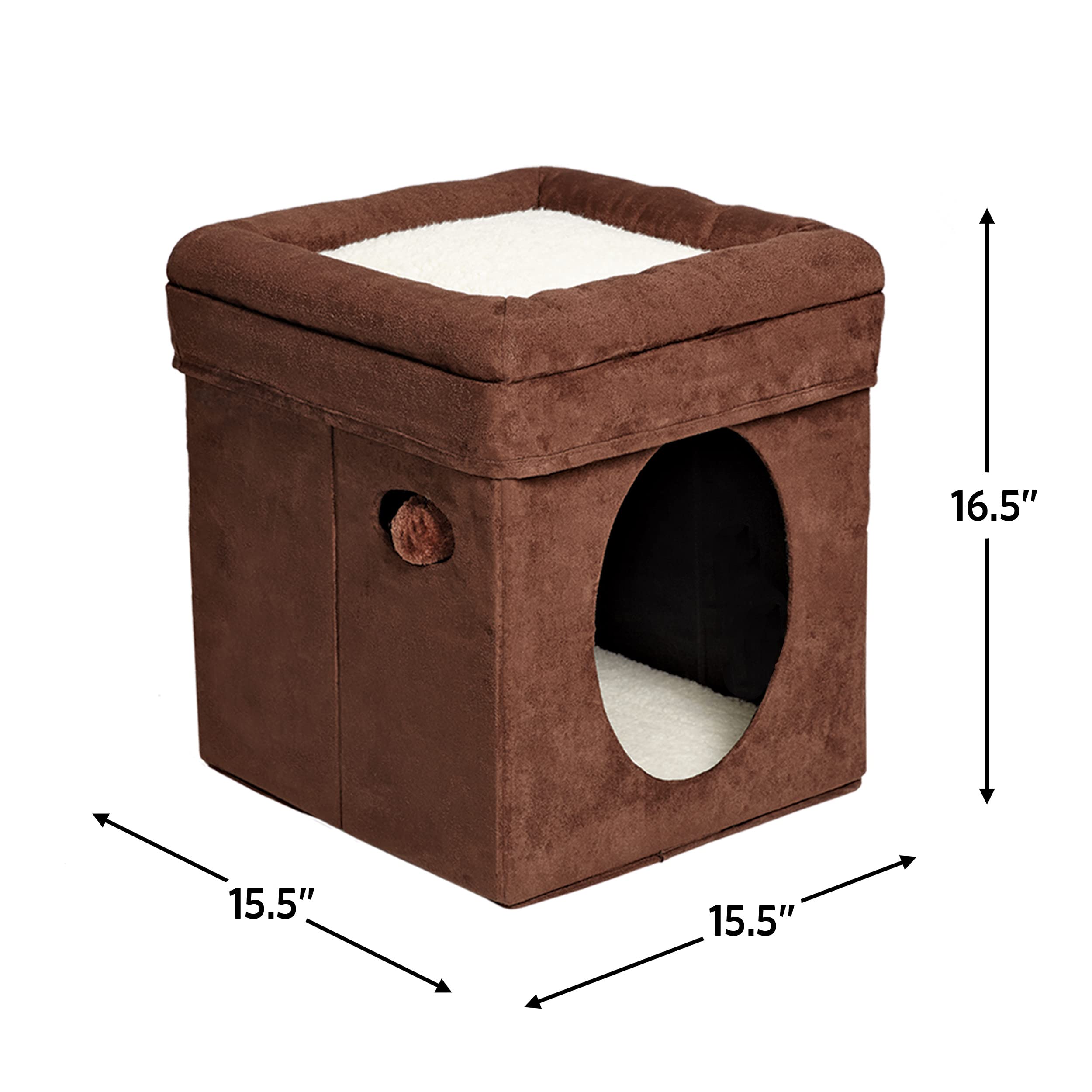 Midwest Homes For Pets 137-Br 'The Original' Curious Cat Cube, Cat House / Cat Condo In Brown Faux Suede & Synthetic Sheepskin