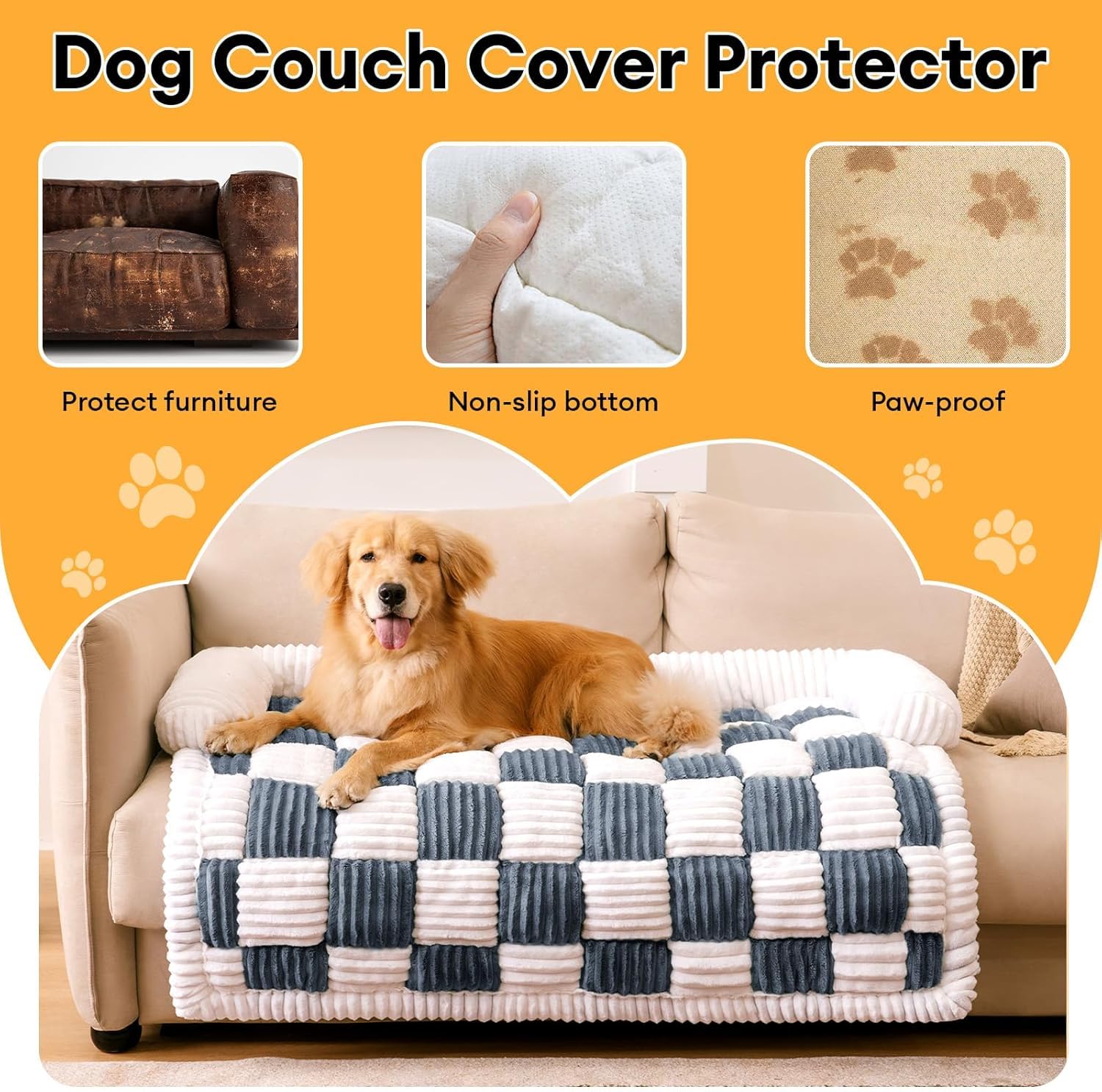 Funny Fuzzy Pet Couch Covers For Sofa, Large Dog Couch Cover Protector Plush Pet Bed Mat For Furniture Protector, X-Large. Muted
