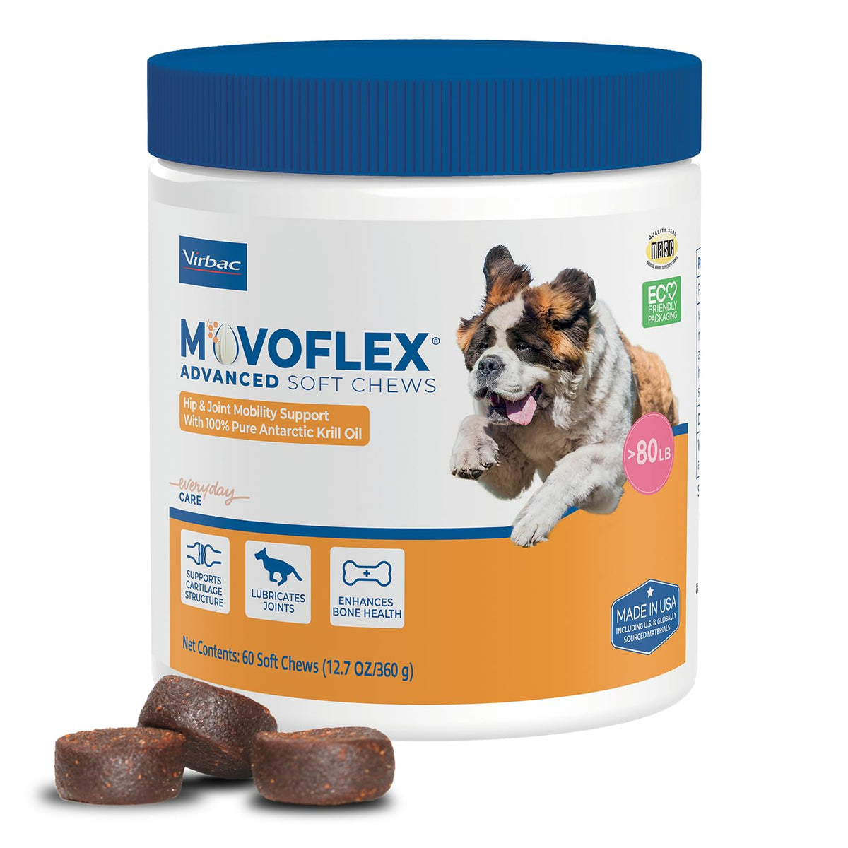 Movoflex Advanced Soft Chews Hip Joint Support Supplement For Large Dogs- 60 Count By Virbac