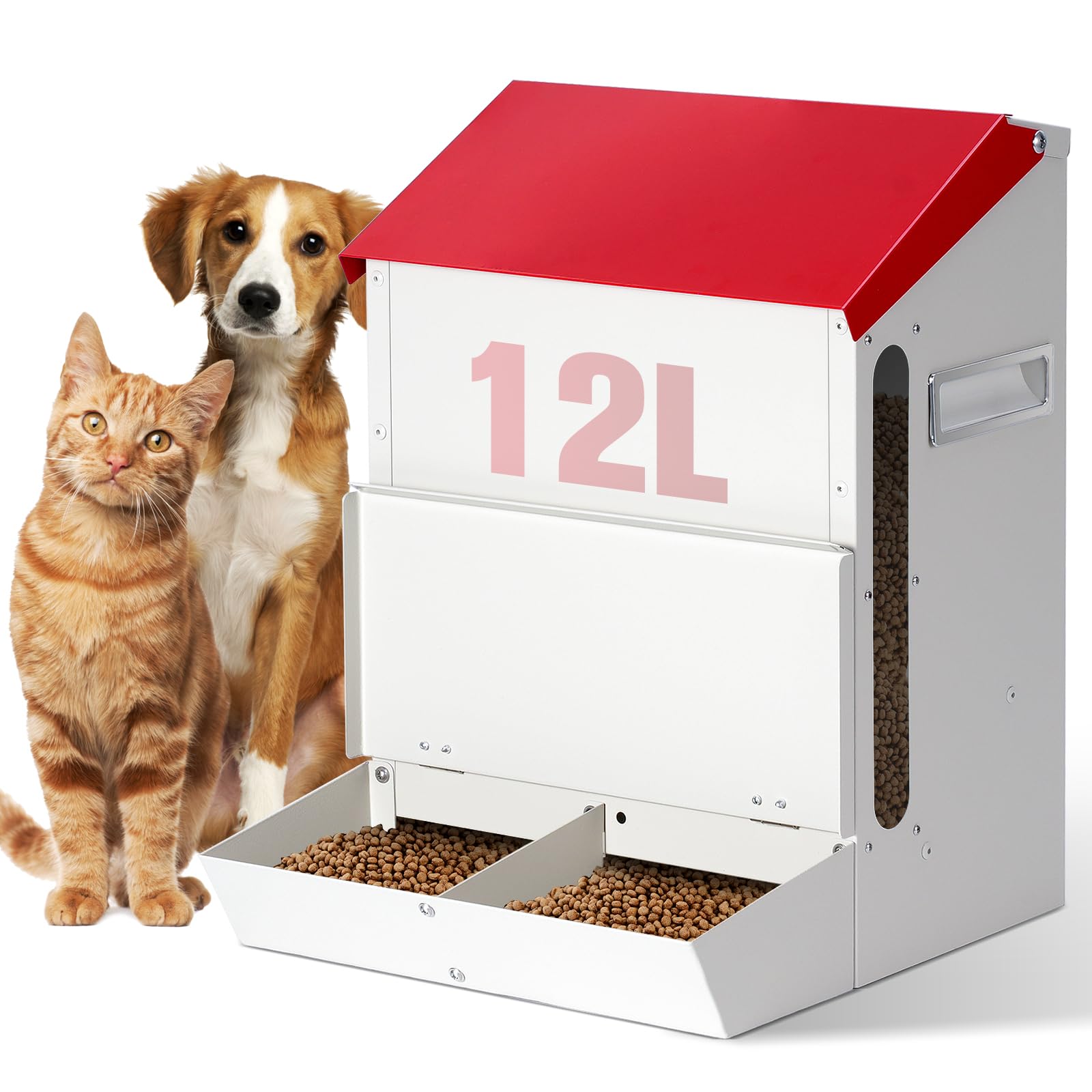 Automatic Cat Feeder 2 Cats,12L Automatic Pet Feeders Large Capacity Outdoor Galvanized Steel Multiple Cats Feeder Gravity Dog D