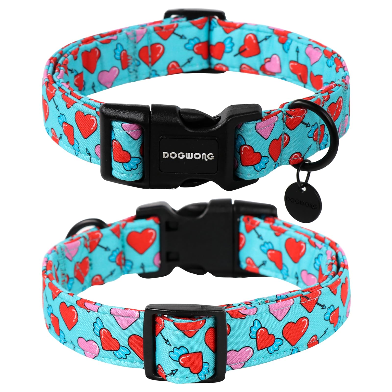 Dogwong Blue Heart Dog Collar Adjustable Soft Natural Fabric Girl Pet Dog Collar Cute Heart Valentine Puppy Necklace For Small M