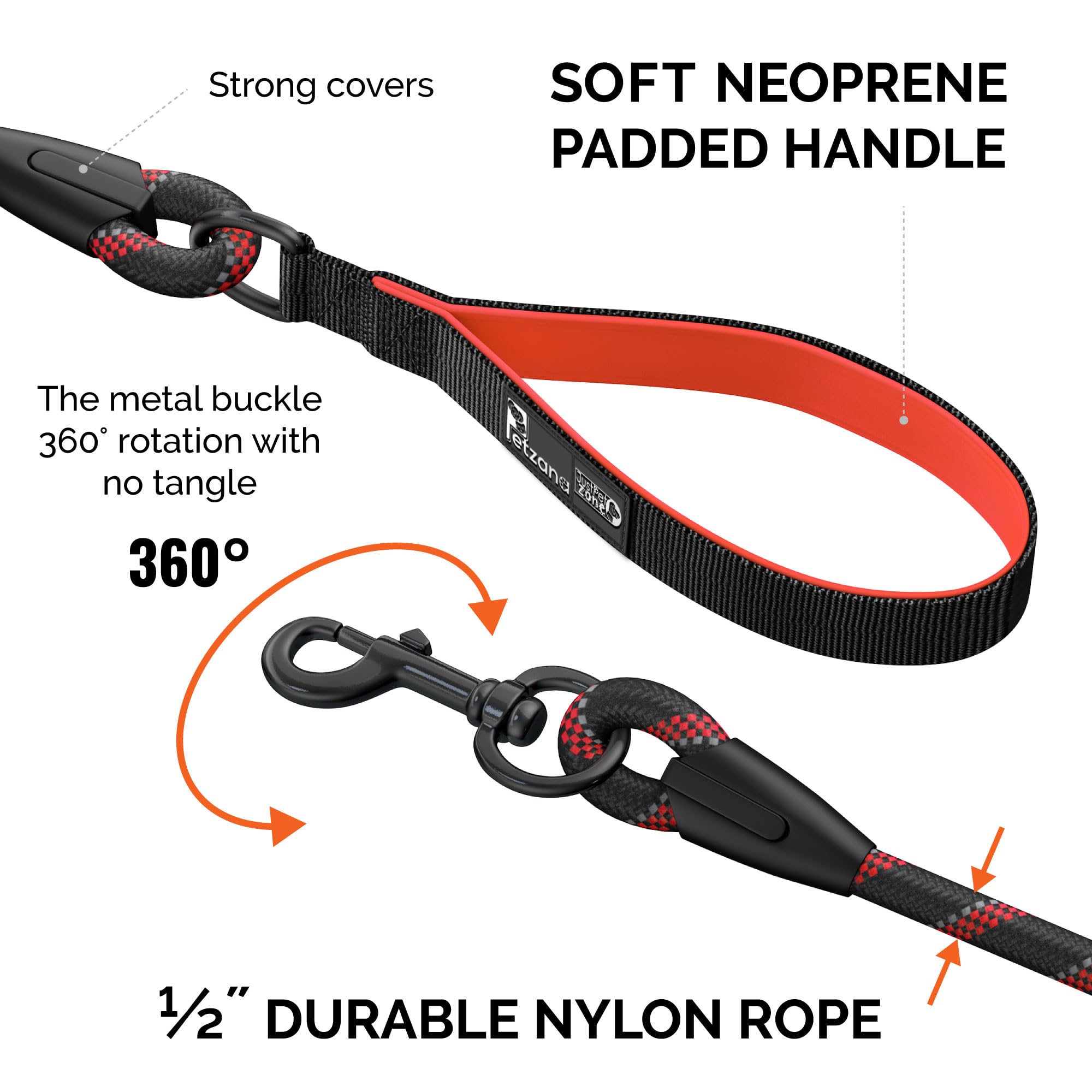 Orange Dog Leash With Soft Padded Handle - 5 Ft Reflective Heavy Duty Leash For Small, Medium & Large Dogs