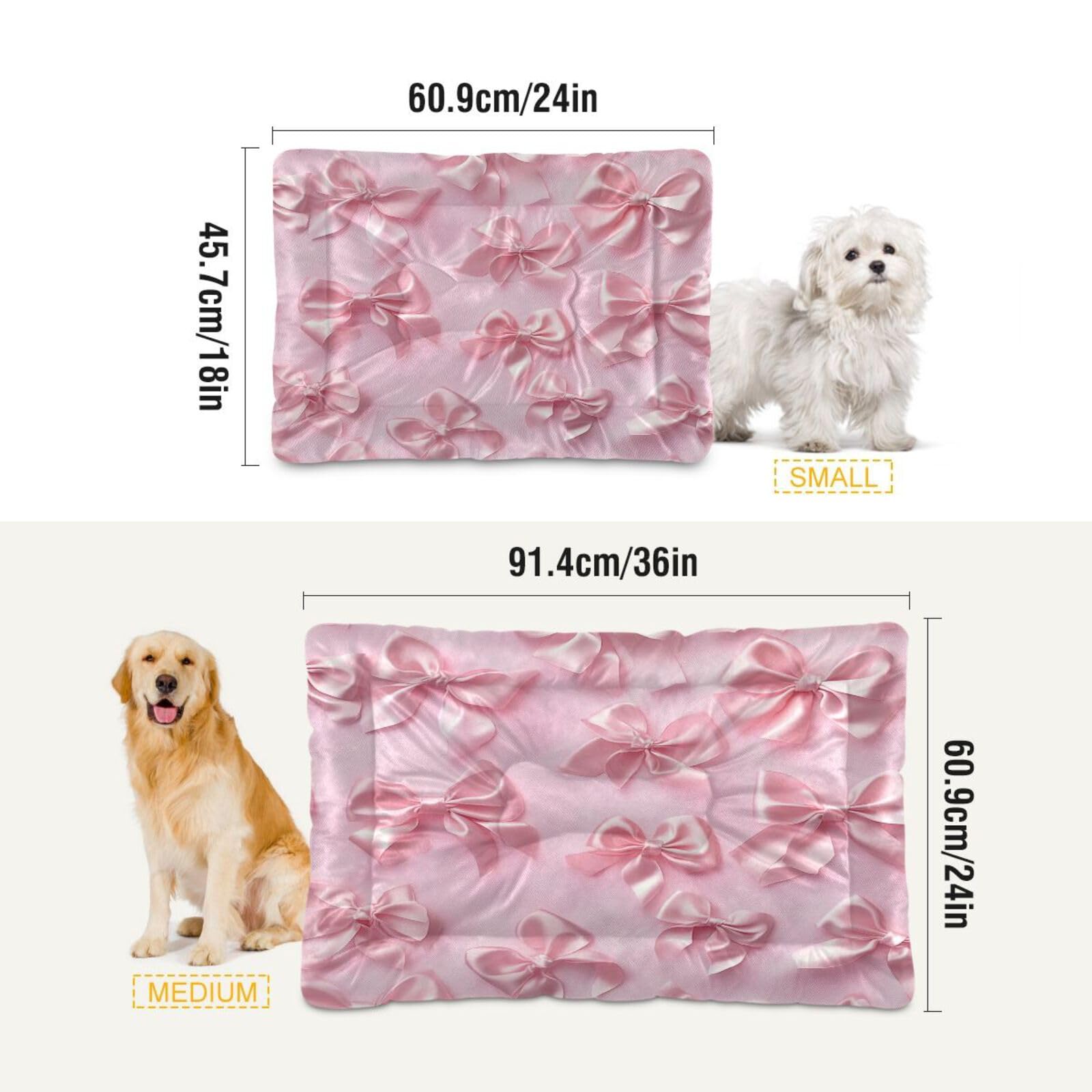 Coikll Pink Bows Pet Bed Pad Soft Dog Bed Mat With Anti-Slip Bottom, Machine Washable Crate Pad Mattress For Dog Sleeping- 36 *