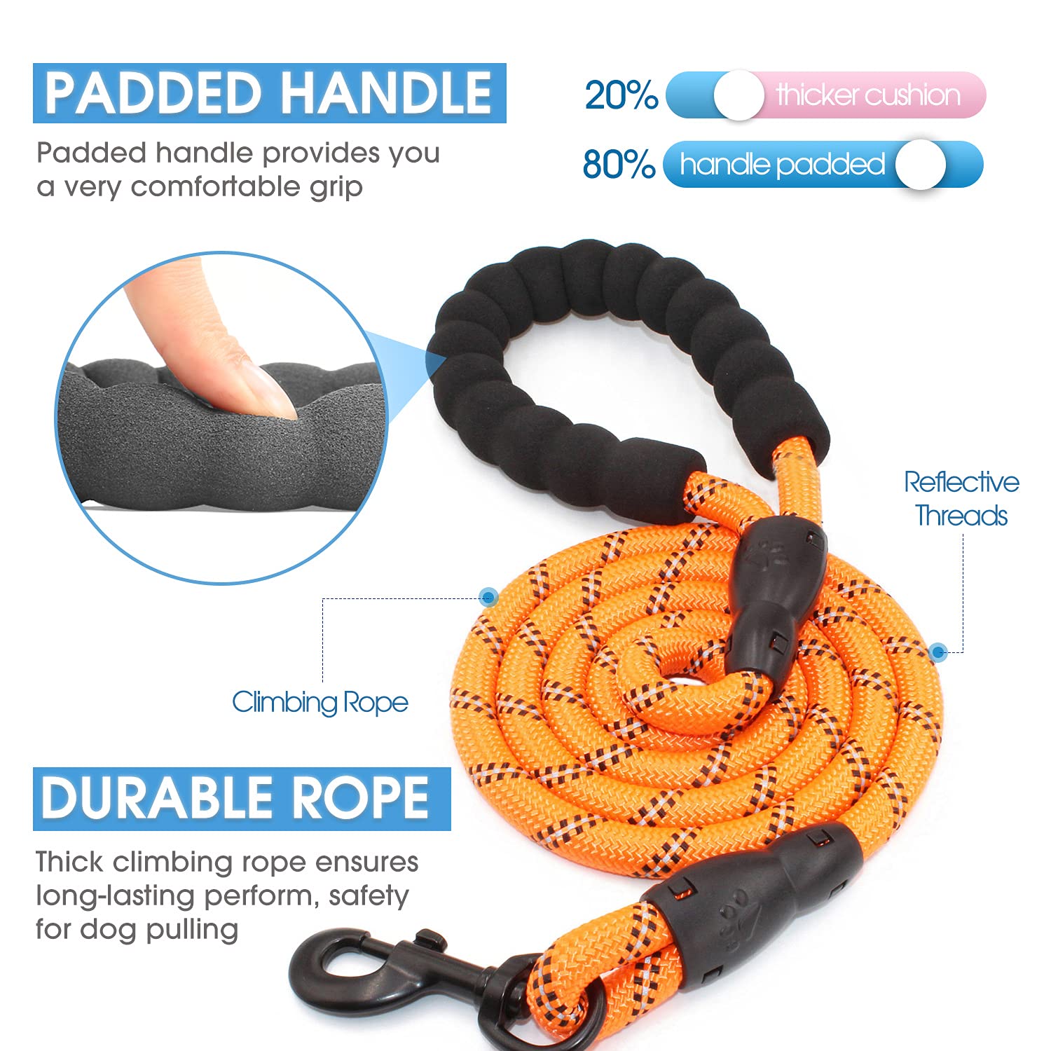 Baapet 2/4/5/6 Ft Dog Leash With Comfortable Padded Handle And Highly Reflective Threads For Small Medium And Large Dogs (5Ft-1/