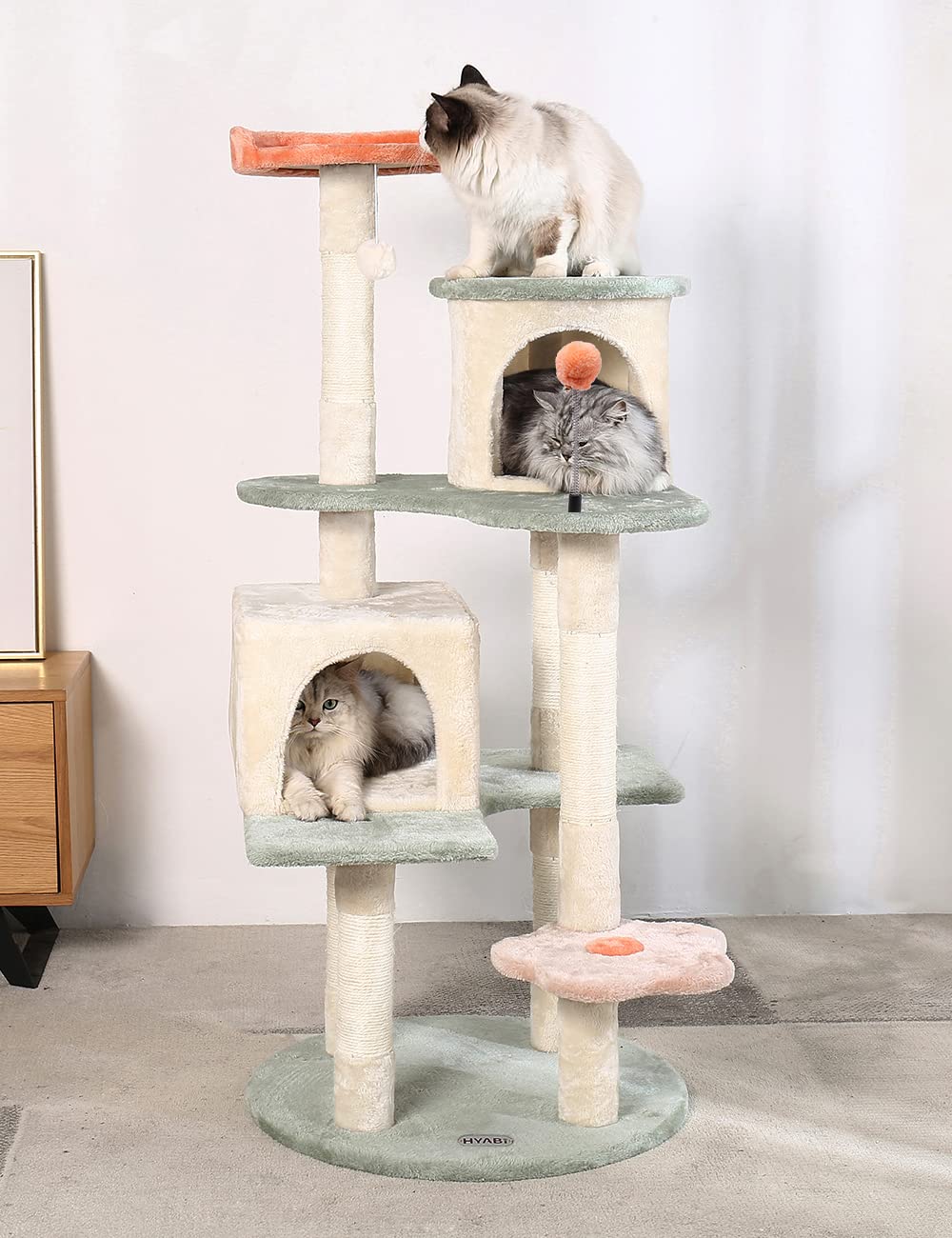 Hyabi 53-Inch Flower Cat Tree Cat Apartment Plush Habitat Kitten Amusement Platform House Furniture (Large 5 Platforms)