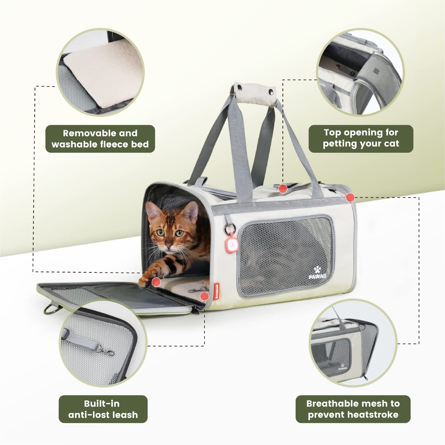 Pawaii Cat Carrier With Id Tag, Tsa Airline Approved Cat Carrier, Soft Sided Collapsible Pet Travel Carrier, Foldable Cat Travel Bag, Protable, Comfortable, Convenient Pet Travel Carrier