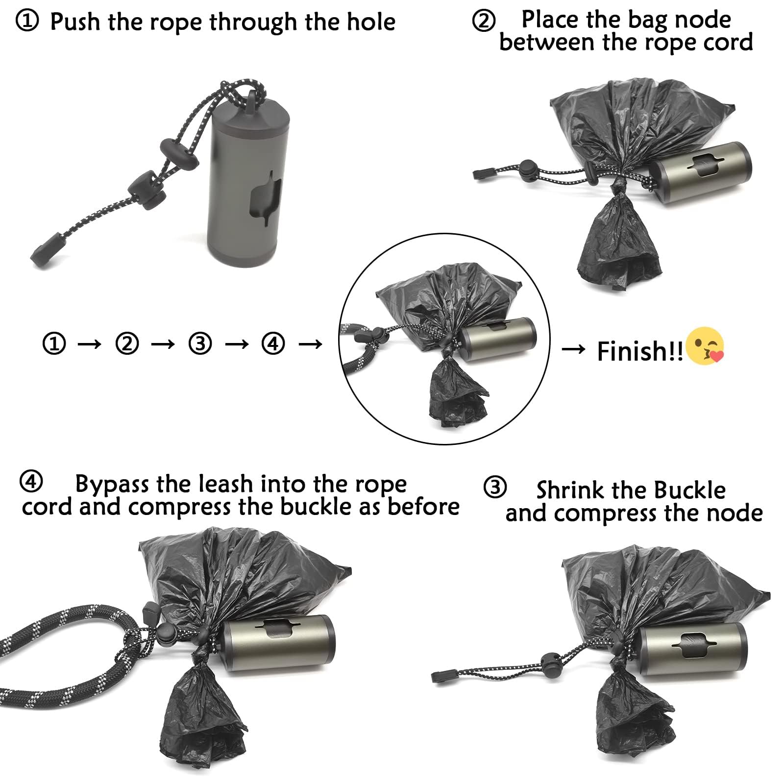 Yuchiya Aluminum Dog Poop Bags Holder With Carabiner Metal Pet Waste Bags Dispenser With Hook And Loop Fastener And Elastic Cord To Carry Used Bags(Olive Green, 1 Holder 195 Bags)