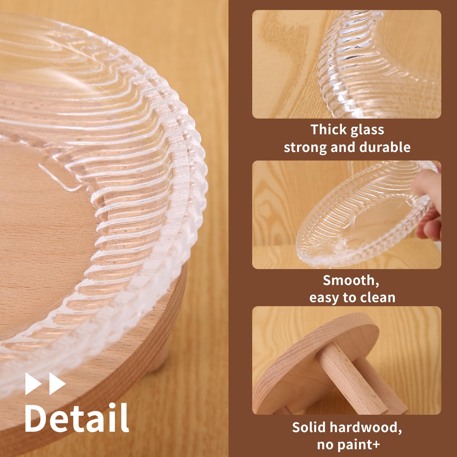 Raised Whisker Fatigue Cat Bowl. Glass Cat Bowls Elevated With Wooden Legs In 2 Heights. Protect The Spine And Prevent Vomiting.