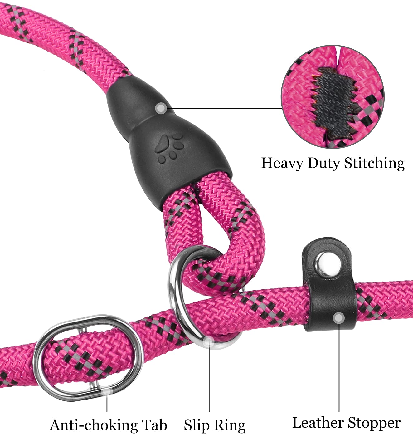 Tagme Slip Leads For Dogs, 6 Ft Heavy Duty Slip Leash With Padded Handle, Strong Rope No Pull Pet Training Leash For Large Dogs,