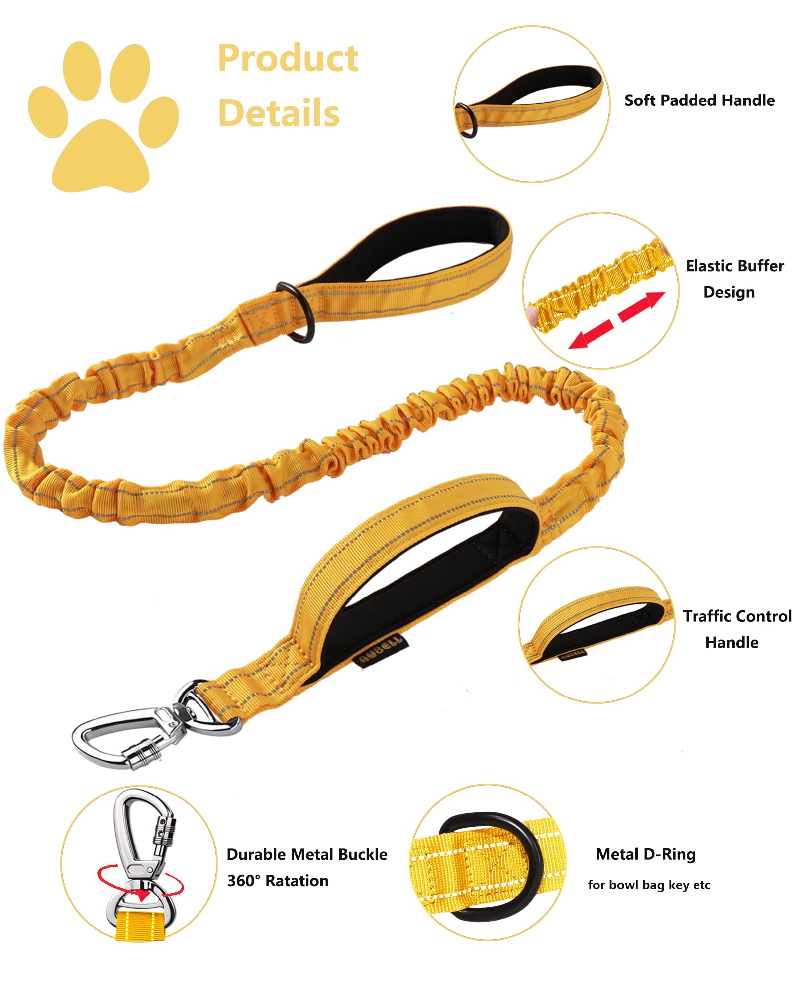 AUBELL Tactical Dog Collar and Leash Set, Heavy Duty Nylon, Reflective, XL Yellow, Model JLSETYXL003, with Airtag Case and Patches