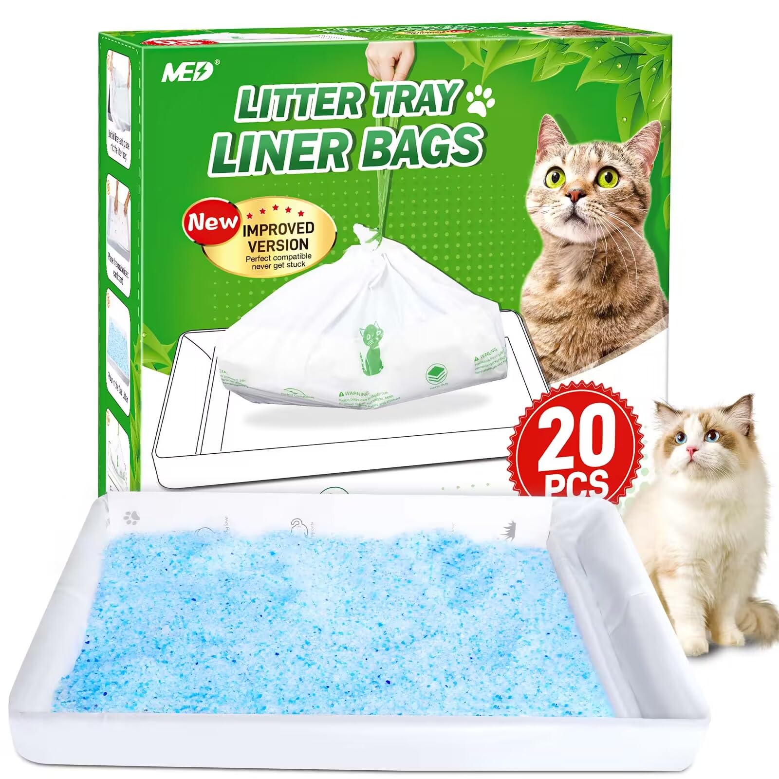 Litter Box Liners Compatible With Pets Scoopfree Litter Box Refill Tray Rectangle Bags With Anti-Scratch Cardboard 20 Pack