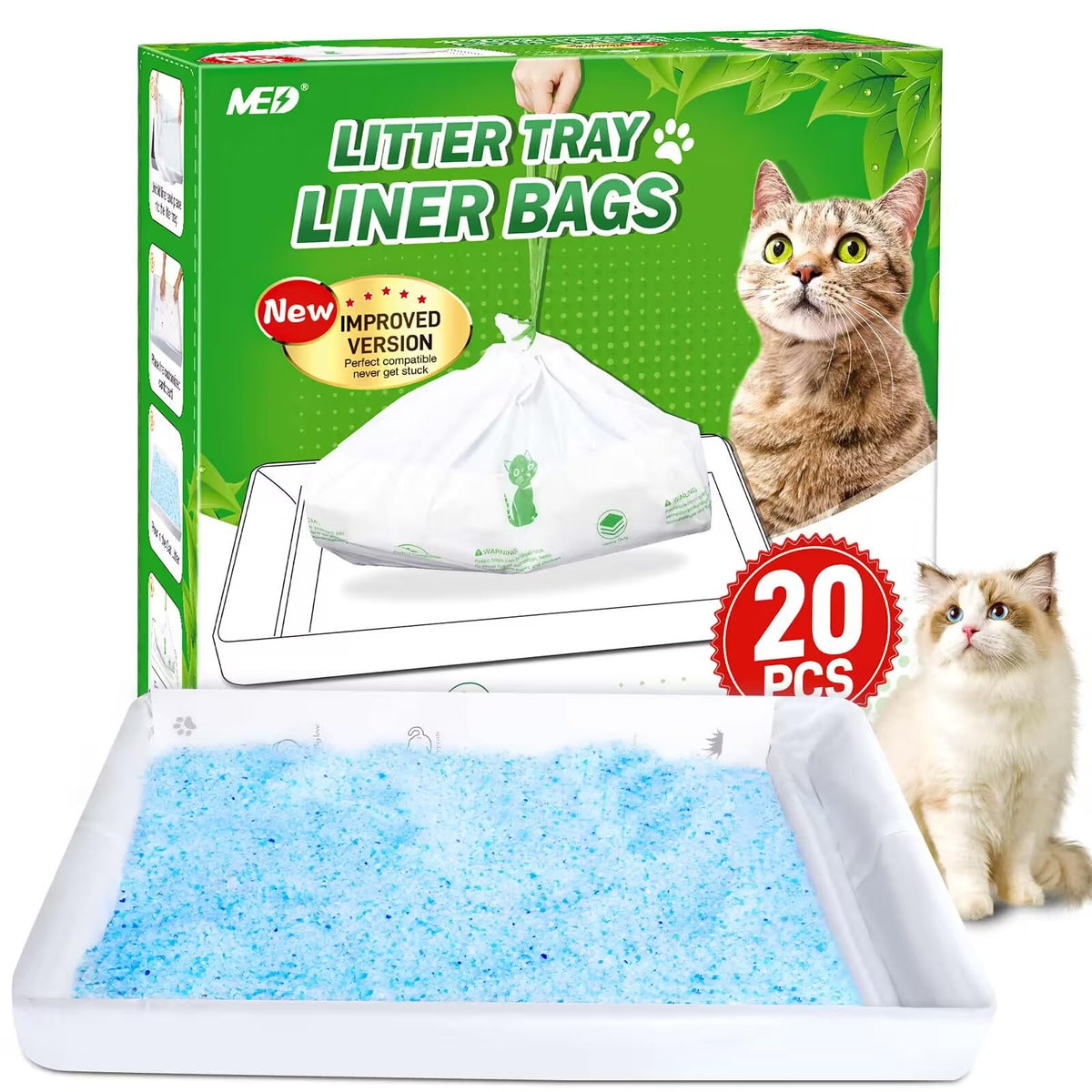 Litter Box Liners Compatible With Pets Scoopfree Litter Box Refill Tray Rectangle Bags With Anti-Scratch Cardboard 20 Pack