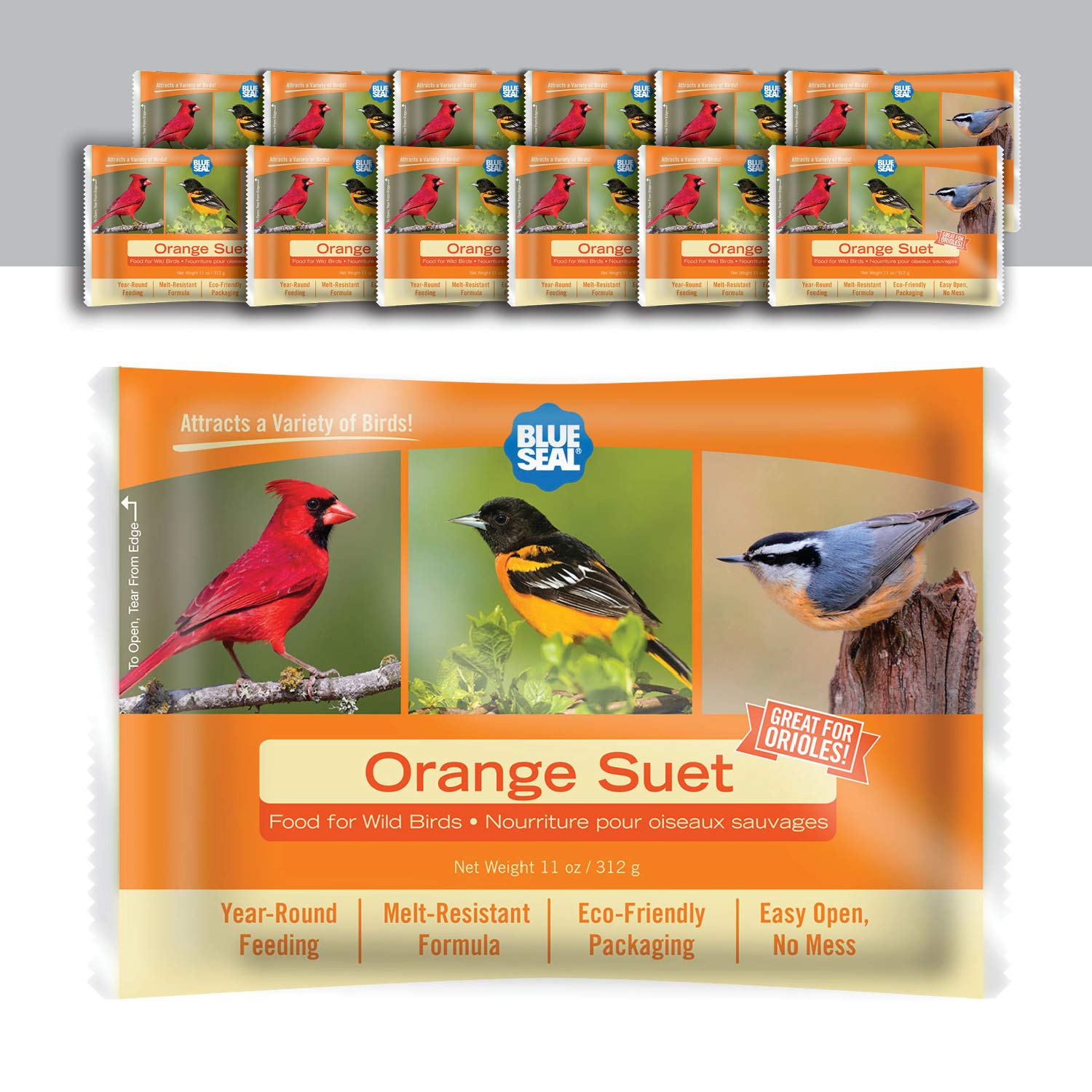 Blue Seal Orange Suet Cakes for Wild Birds - No Mess Suet Feed, Food for Woodpeckers, Cardinals, Siskins, Sparrows & More - 11oz