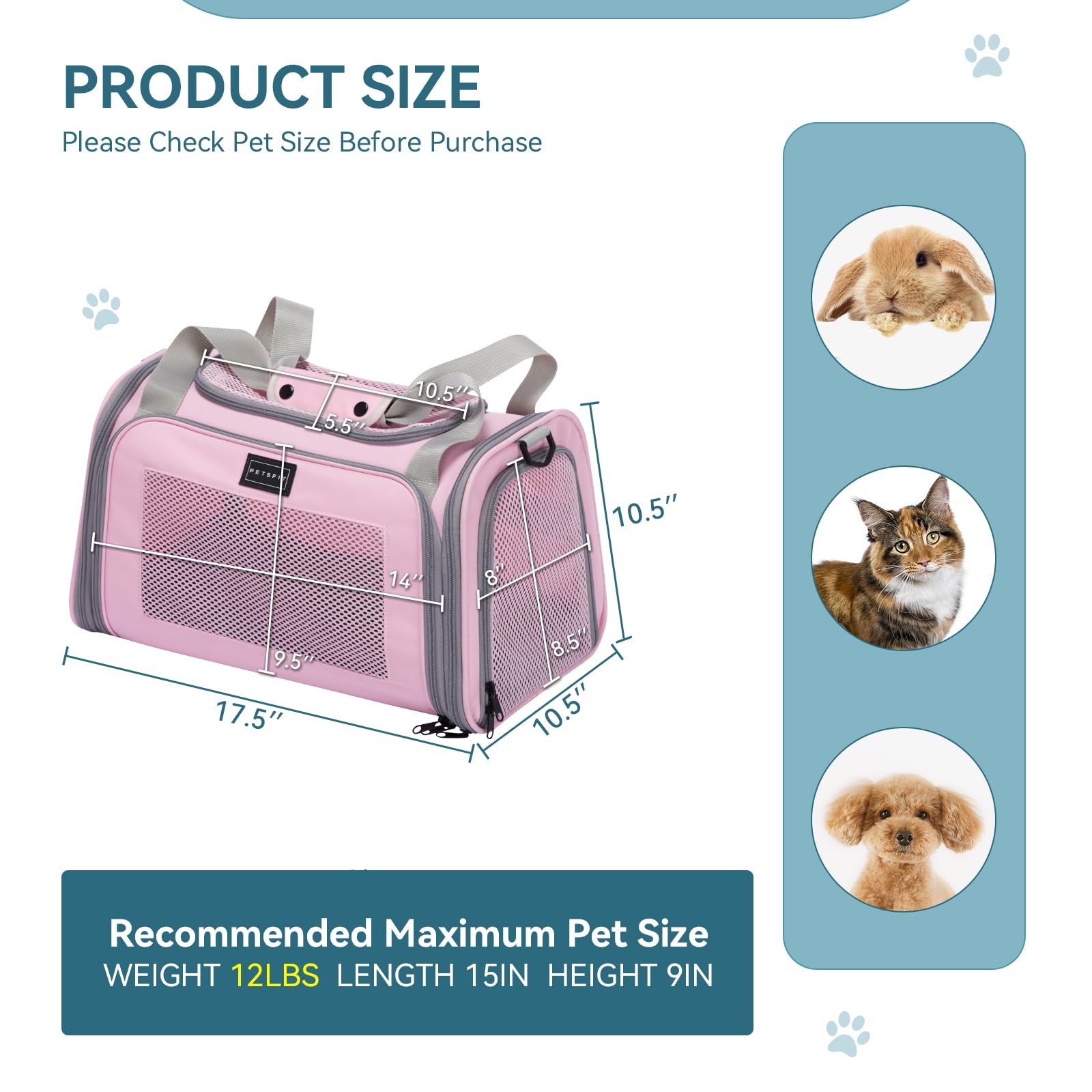 Petsfit Cat Carrier, Pet Carrier Airline Approved, Cat Travel Carrier For Small And Medium Cats Under 12 Lbs, Soft Sided Kitten