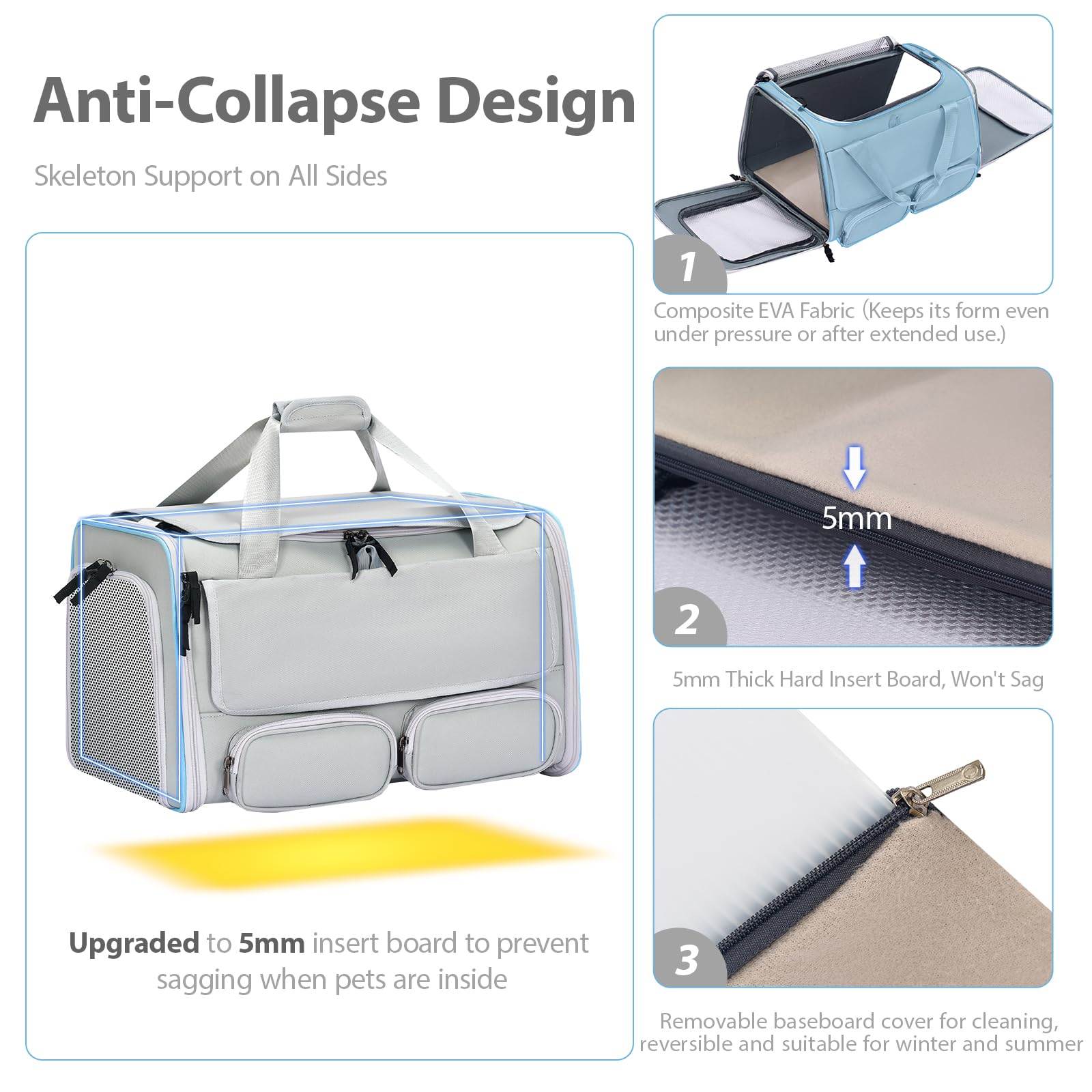 Cat, Dog Carrier For Pets Up To 20 Lbs, Soft-Sided Collapsible Pet Carrier With Upgraded Sturdy Base, Roll-Up Curtain And 2 Stor