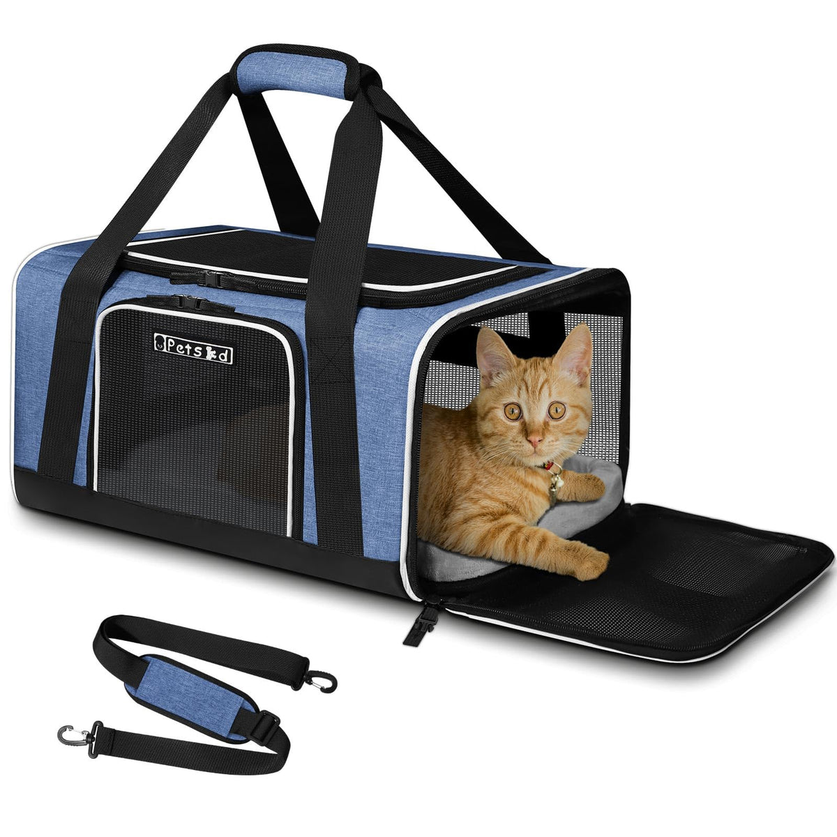 Petskd Pet Carrier 17X13X9.5 Southwest Airline Approved, Pet Travel Carrier Bag For Small Cats And Dogs, Soft Dog Carrier For 1-15 Lbs Pets,Dog Cat Carrier With Safety Lock Zipper (Blue)