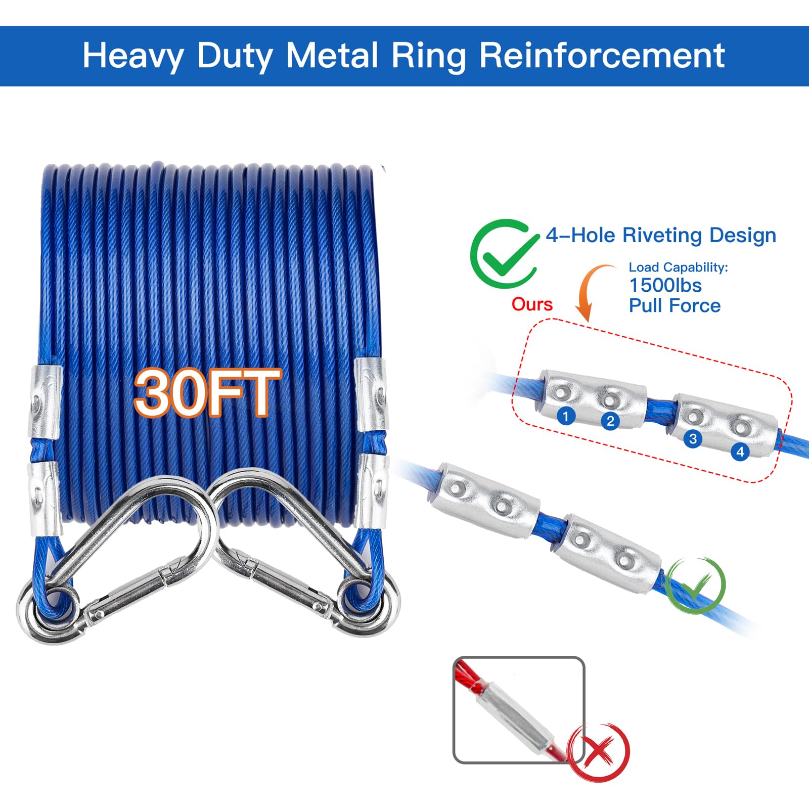 Tamababy Dog Tie Out Cable And Stake, 360Swivel Dog Anchor, With 30Ft Heavy Duty Cable, Heavy Dog Stake For Yard Can Hold Up To