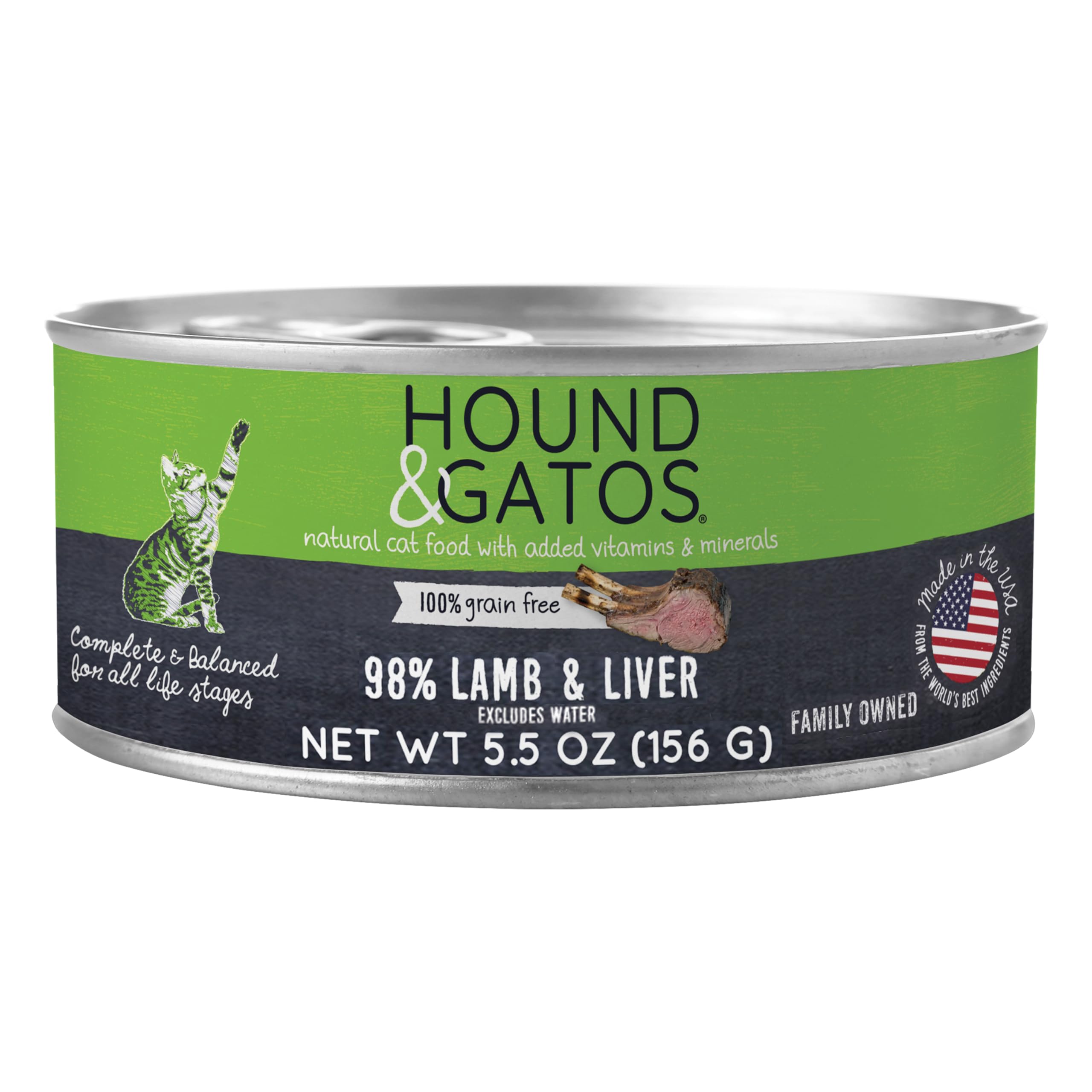 Hound & Gatos Wet Cat Food, 98% Lamb & Liver, Grain Free Pate Cat Food, Real Meat, High Protein, Limited Ingredients, No Additiv