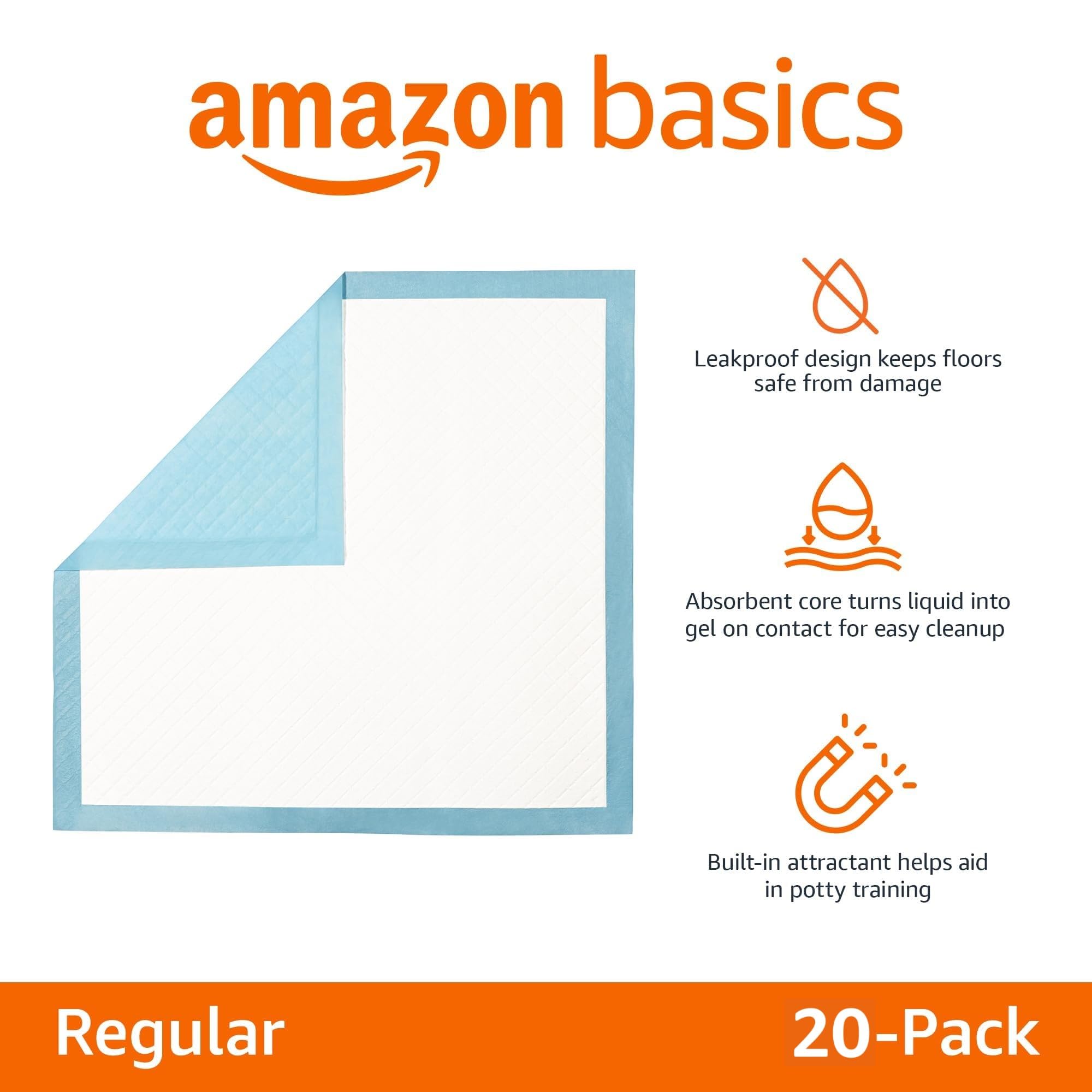 Amazon Basics Heavy Duty, Absorbent Dog and Puppy Pee Pads with 5-Layer Leak-Proof Design and Quick-Dry Surface for Potty Traini