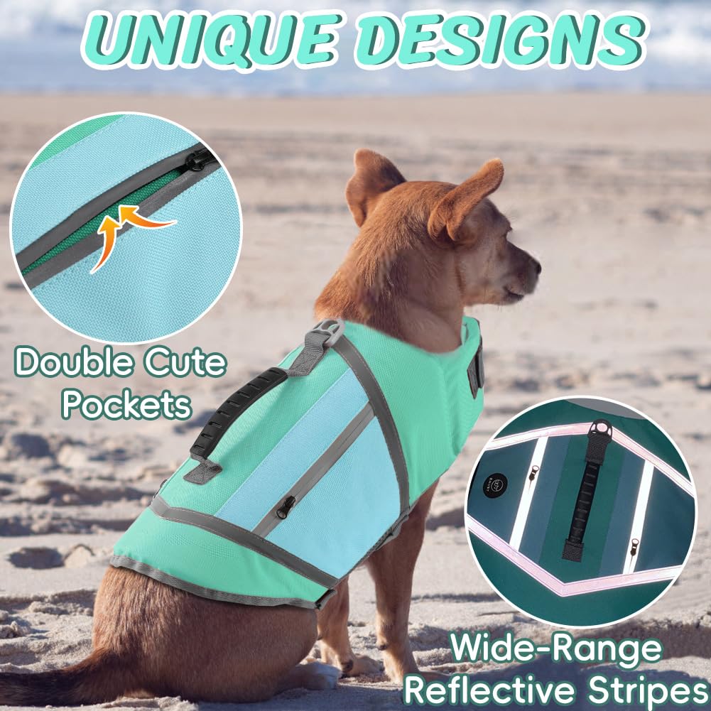 Emust Dog Life Vest, Lightweight Life Jacket For Dogs With Pockets, Stylish Dog Life Preserver With Rescue Handle & Reflective S