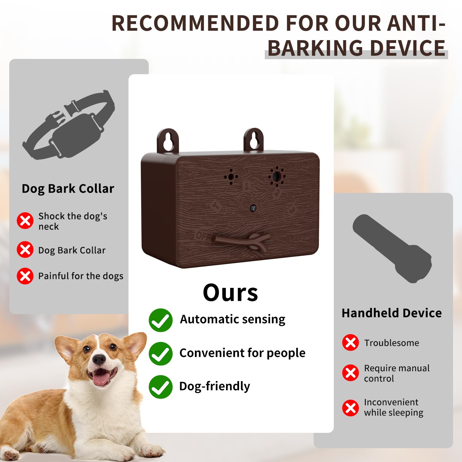 Autbnjrska Anti Barking Devices For Dogs, 50Ft Ultrasonic Dog Bark Control Devices With 4 Modes, Ultrasonic Dog Deterrent Bark B