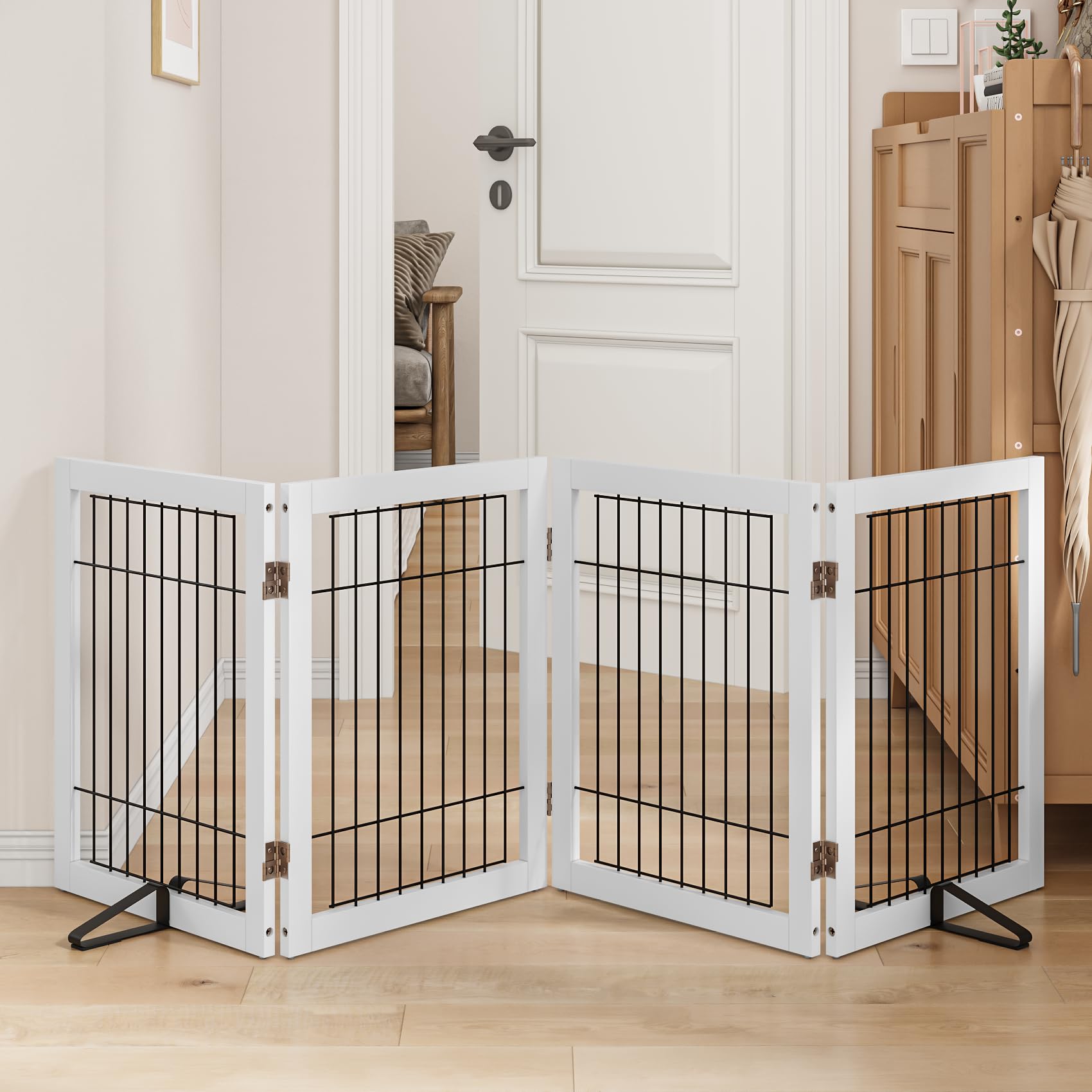 Mino Kesper Dog Gate Indoor, Metal Dog Gates for Doorways House, 24-Inch Freestanding Pet Gates for Dogs, Puppy Fence (4 Panel, 