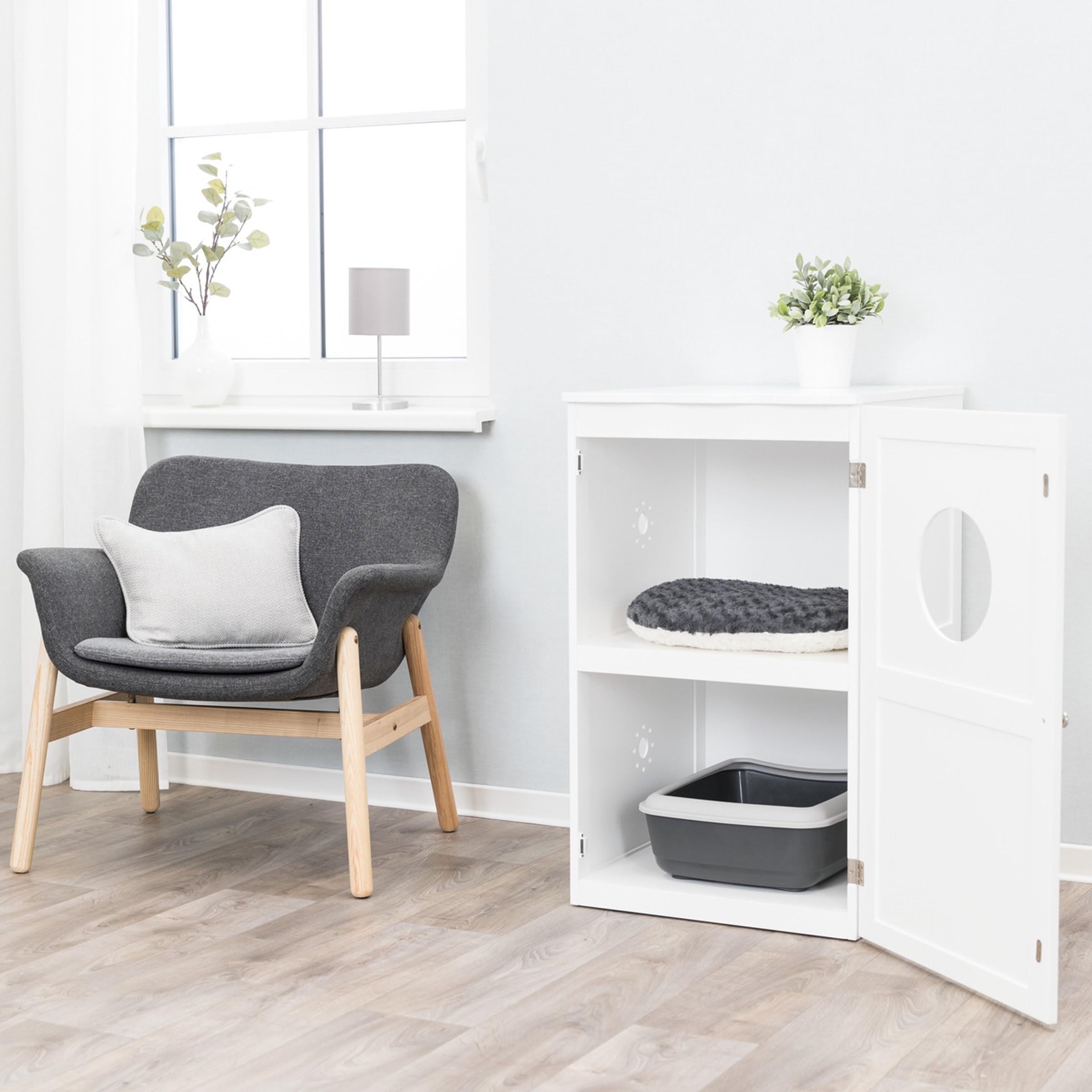 Trixie 2-Story Furniture Style Litter Box Enclosure And Pet Home, Hidden Cat Litter Box, White