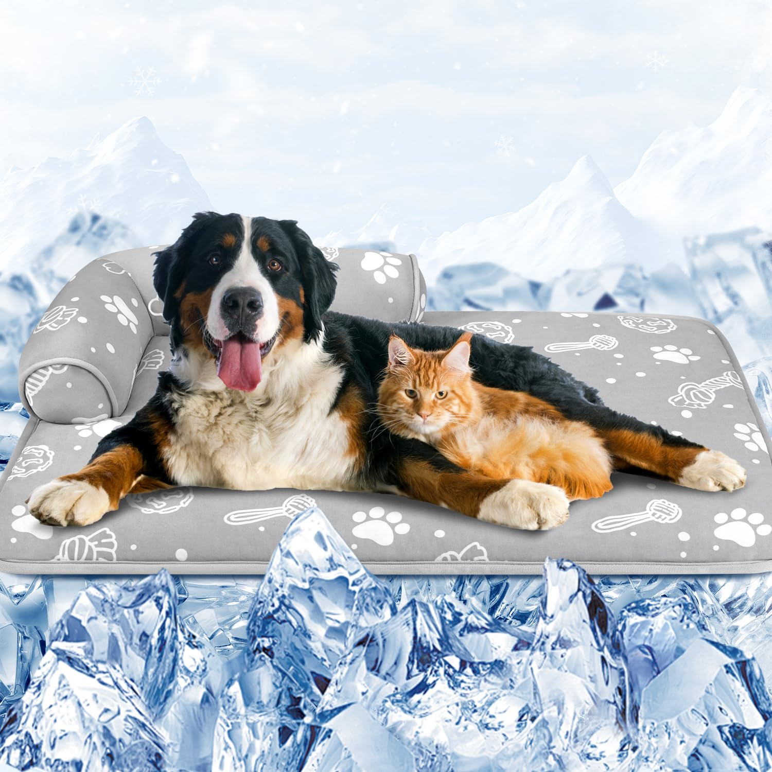 Mh Mylune Home Dog Cooling Mat With Supportive Pillows, 44''X32'' Arc-Chill Fiber & Endothermic Color Changing Self Cooling Pad,